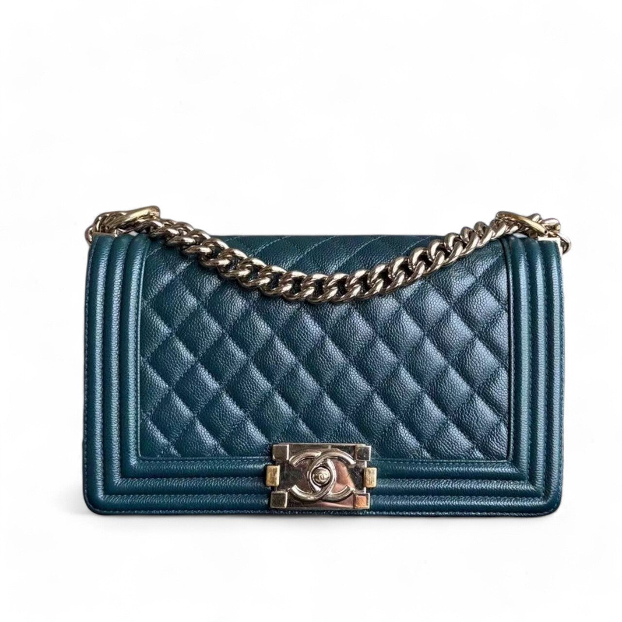 Chanel Boy Medium - Caviar 25CM Quilted Blue Golden Hardware Series 30