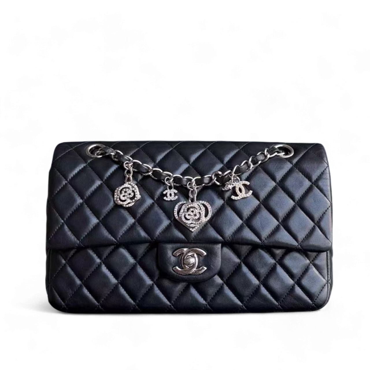 Chanel Classic Flap Medium Bag - Valentine Seasonal Edition Quilted Lambskin Black Golden Hardware Series 19