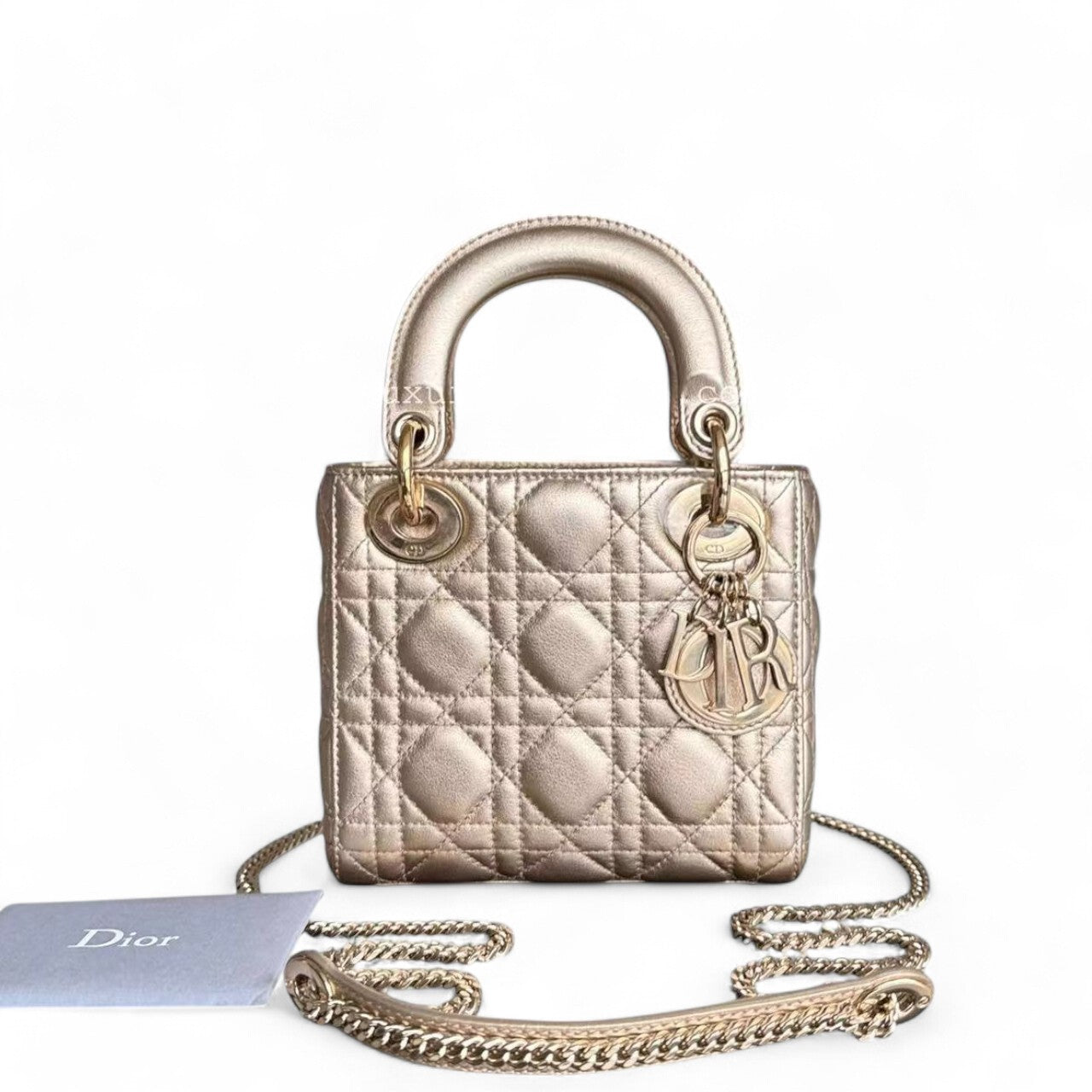 Dior Lady Mini - Lambskin Metallic Cannage Gold Hardware