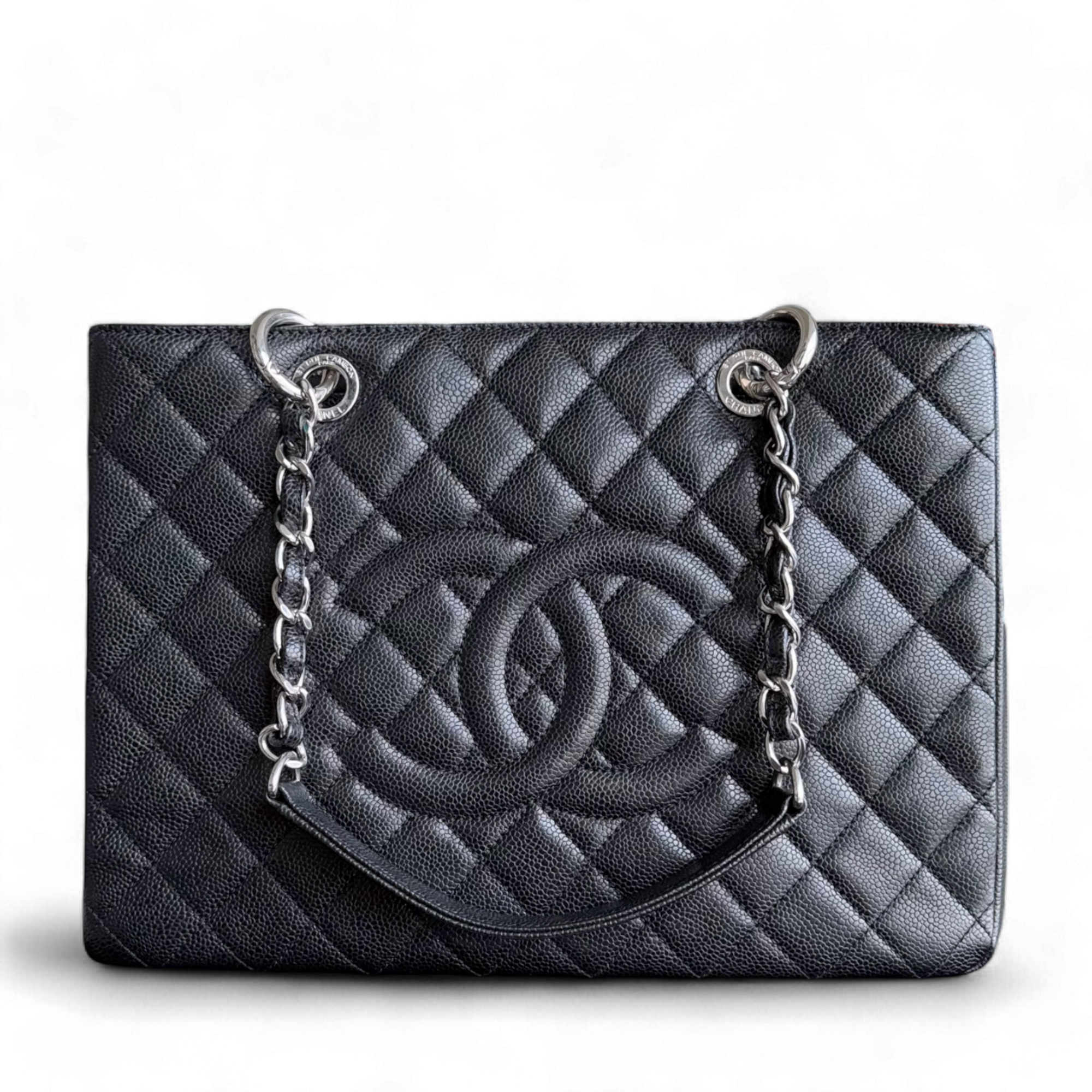 Chanel GST Grand Shopping Tote - Caviar Quilted Black Silver Hardware Series 18