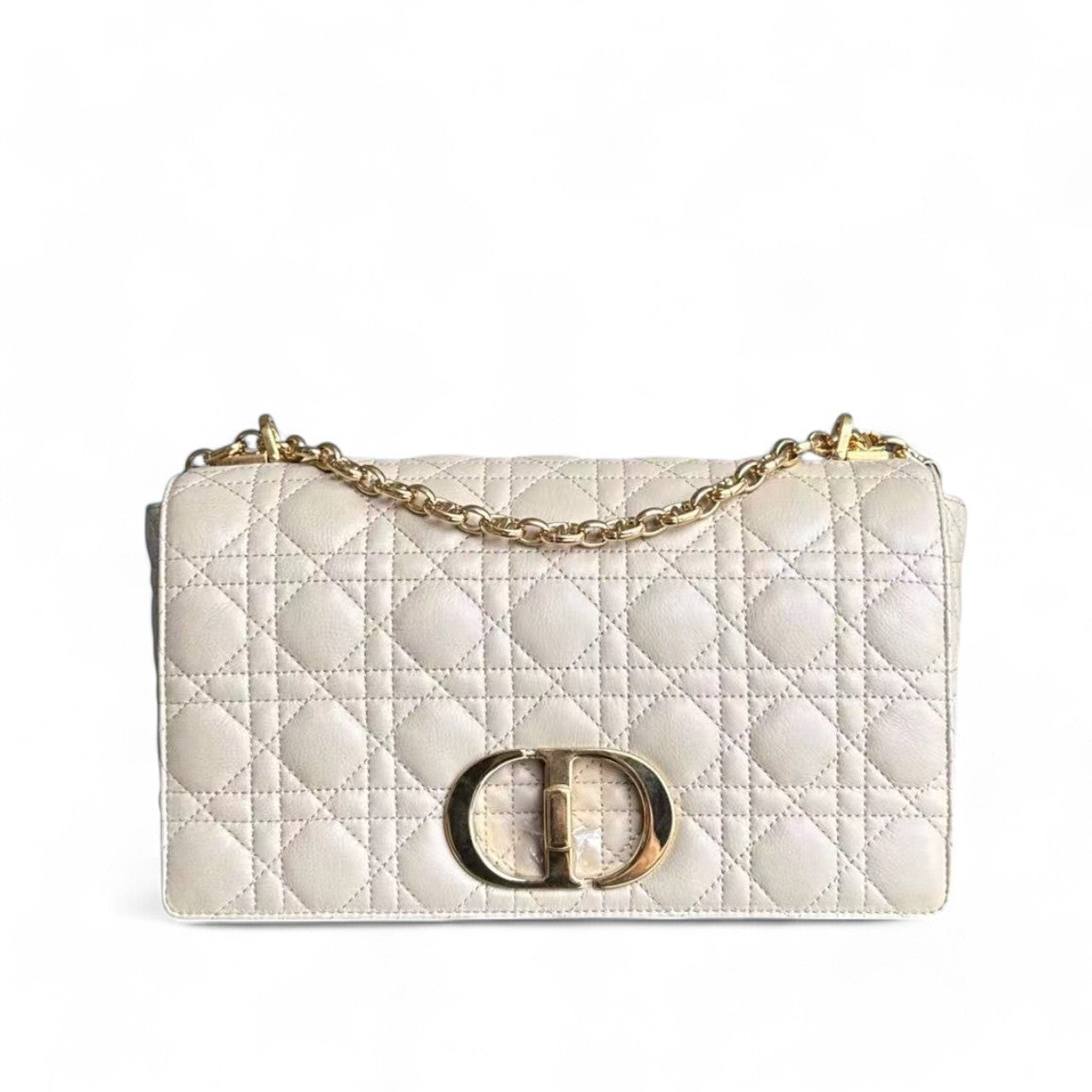 Dior Caro Large - Cannage Calfskin Light Beige Gold Hardware