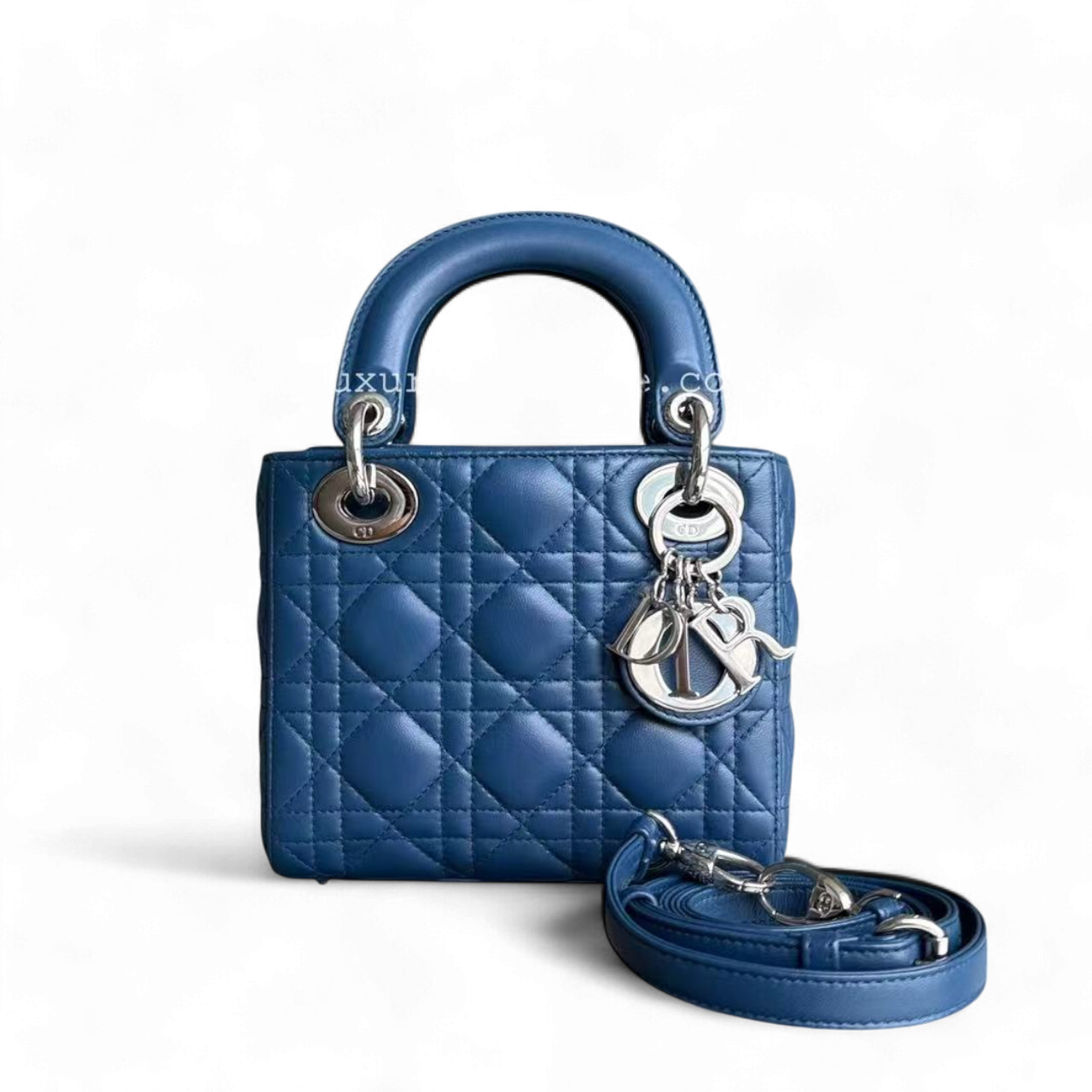 Dior Lady Mini Bag - Cannage Lambskin Blue Adjustable Strap Silver Hardware