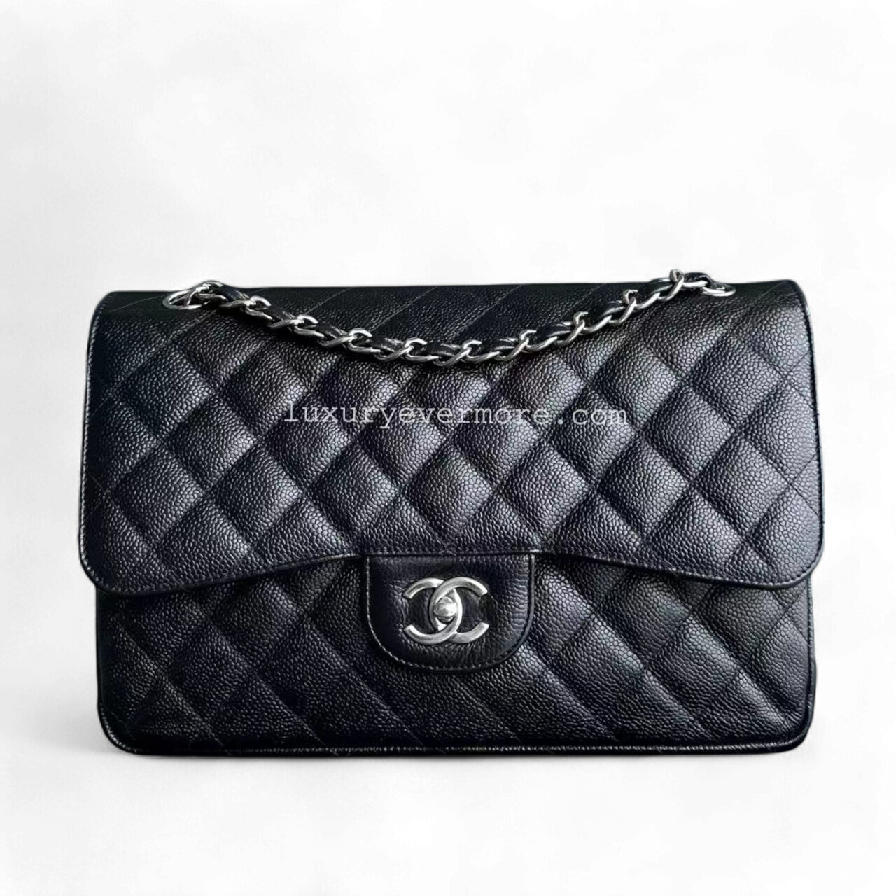 Chanel Classic Flap Jumbo - Caviar Double Flap Quiltd Black Silver Hardware