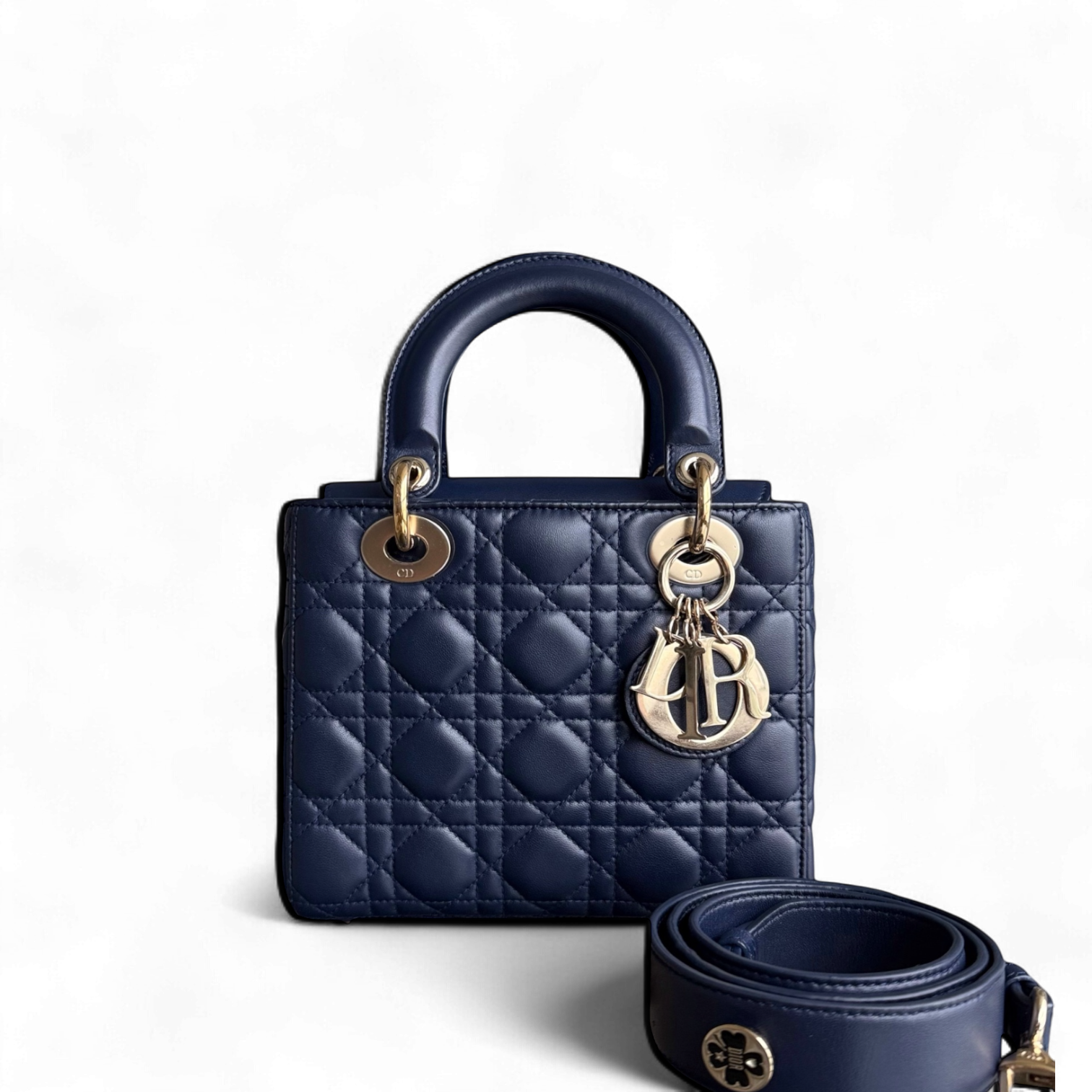 Dior Lady Small Flap - Cannage Lambskin Dark Blue Gold Hardware