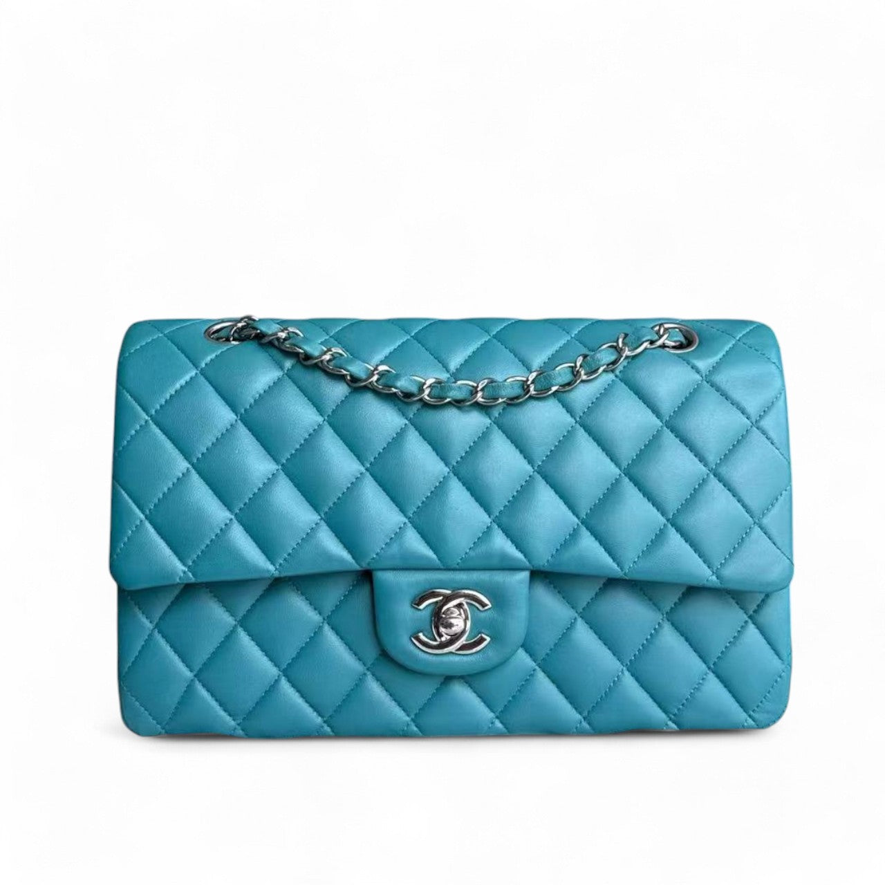 Chanel Classic Flap Medium - 25CM Quilted Lambskin Blue Silver Hardware Series 20