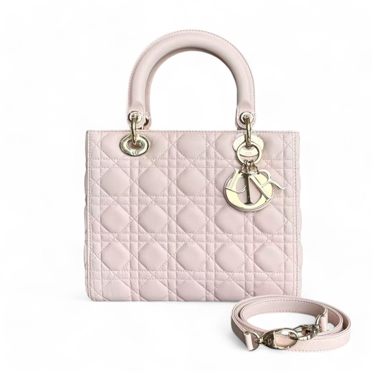 Dior Lady Medim - Cannage Lambskin Sakura Pink Gold Hardware