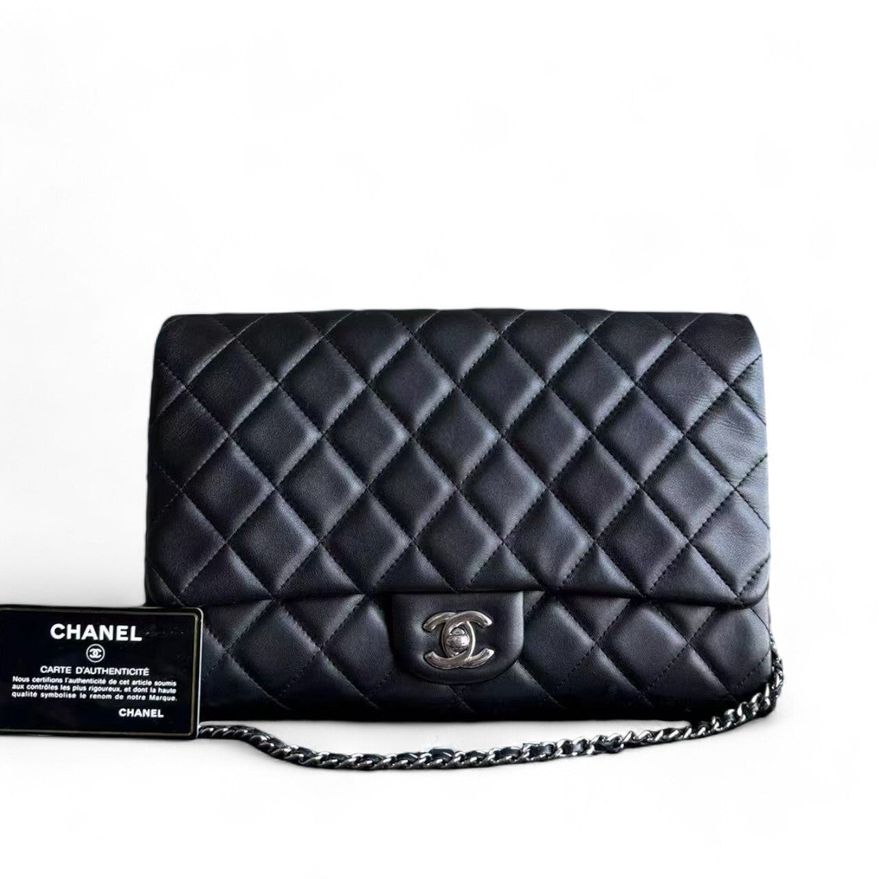 Chanel Timeless Flap - Single Flap Clutch Quilted Lambskin Black Silver Hardware Series 17