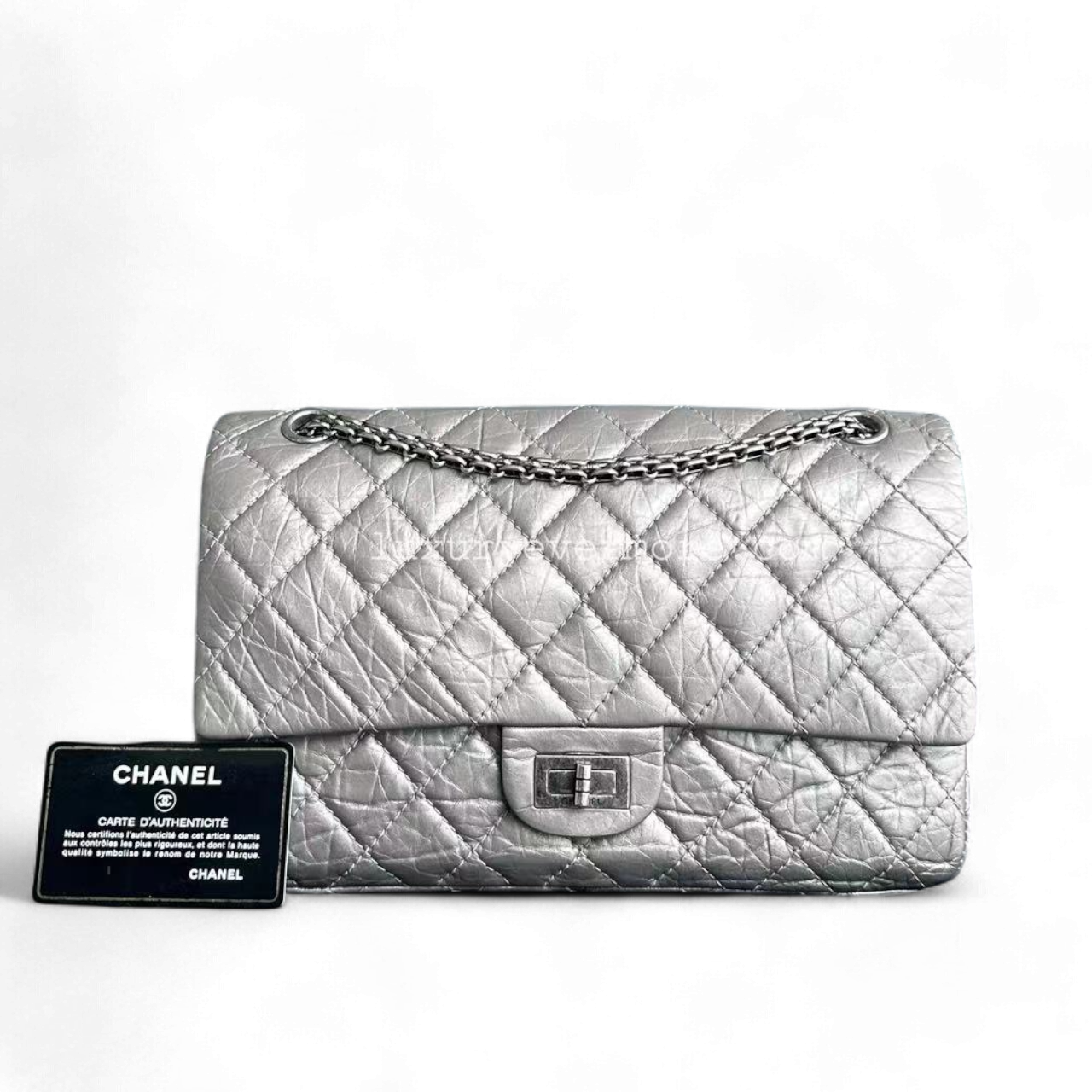 Chanel 2.55 Reissue 226 - Grained Calfskin Metallic Grey Gray Silver Ruthenium Hardware Series 14