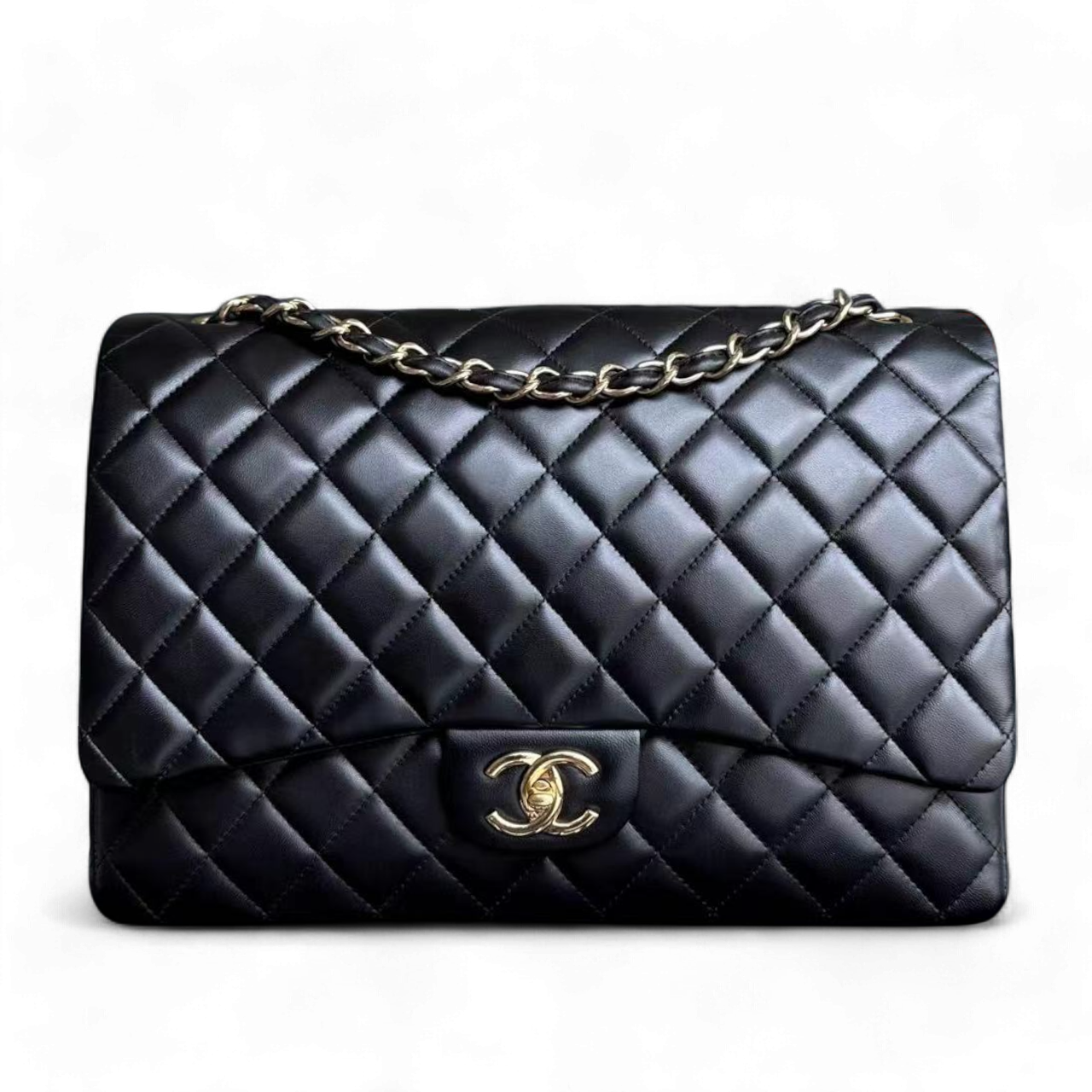 Chanel Classic Flap Maxi - Double Flap Quilted Lambskin Black Gold Hardware Series 16