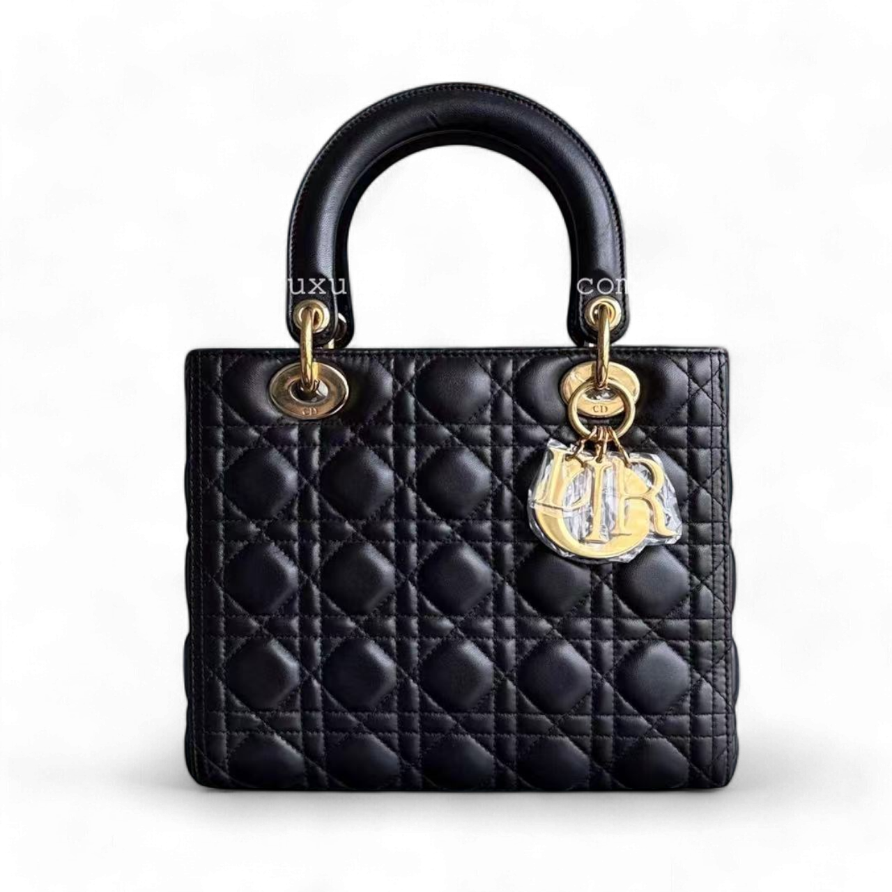 Dior Lady Medium Cannage Lambskin Black Golden Hardware