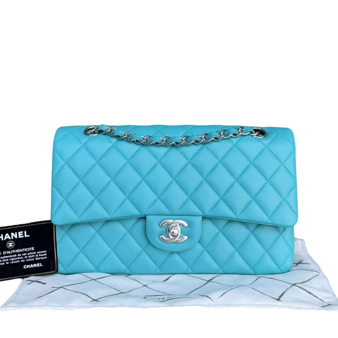 *Unused* Chanel Classic Flap Medium - 25CM Quilted Lambskin Blue Silver Hardware Series 19