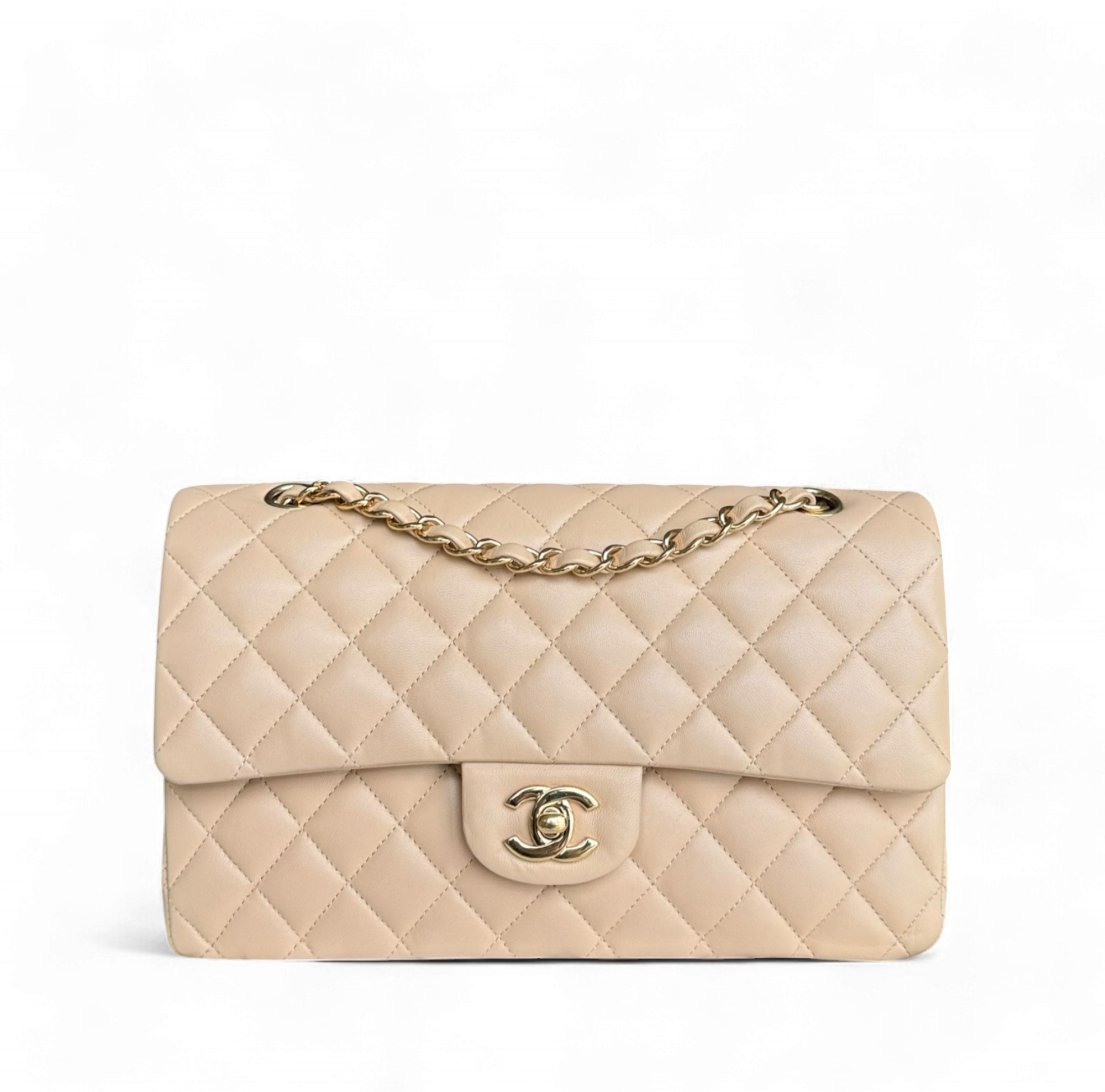 Chanel Classic Flap Medium - 25CM Quilted Lambskin Beige Gold Hardware Series 23