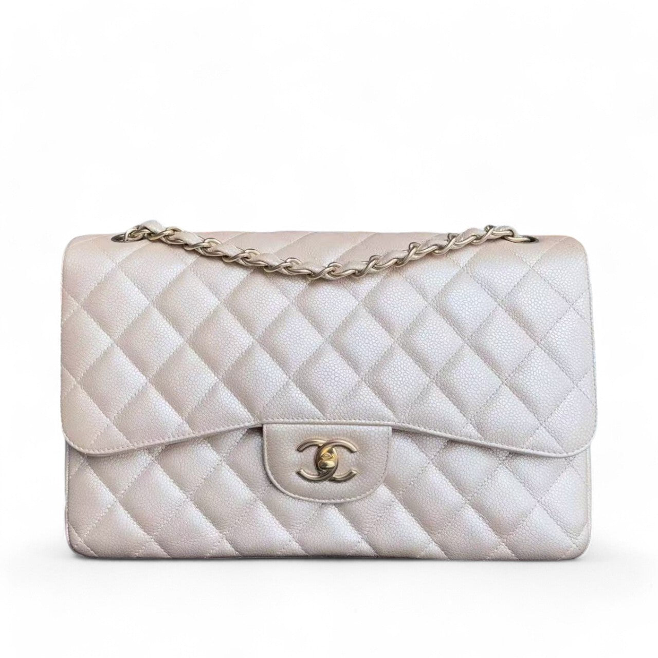 Chanel Classic Flap Jumbo - Iridescent Caviar Double Flap Beige Gold Hardware Series 16