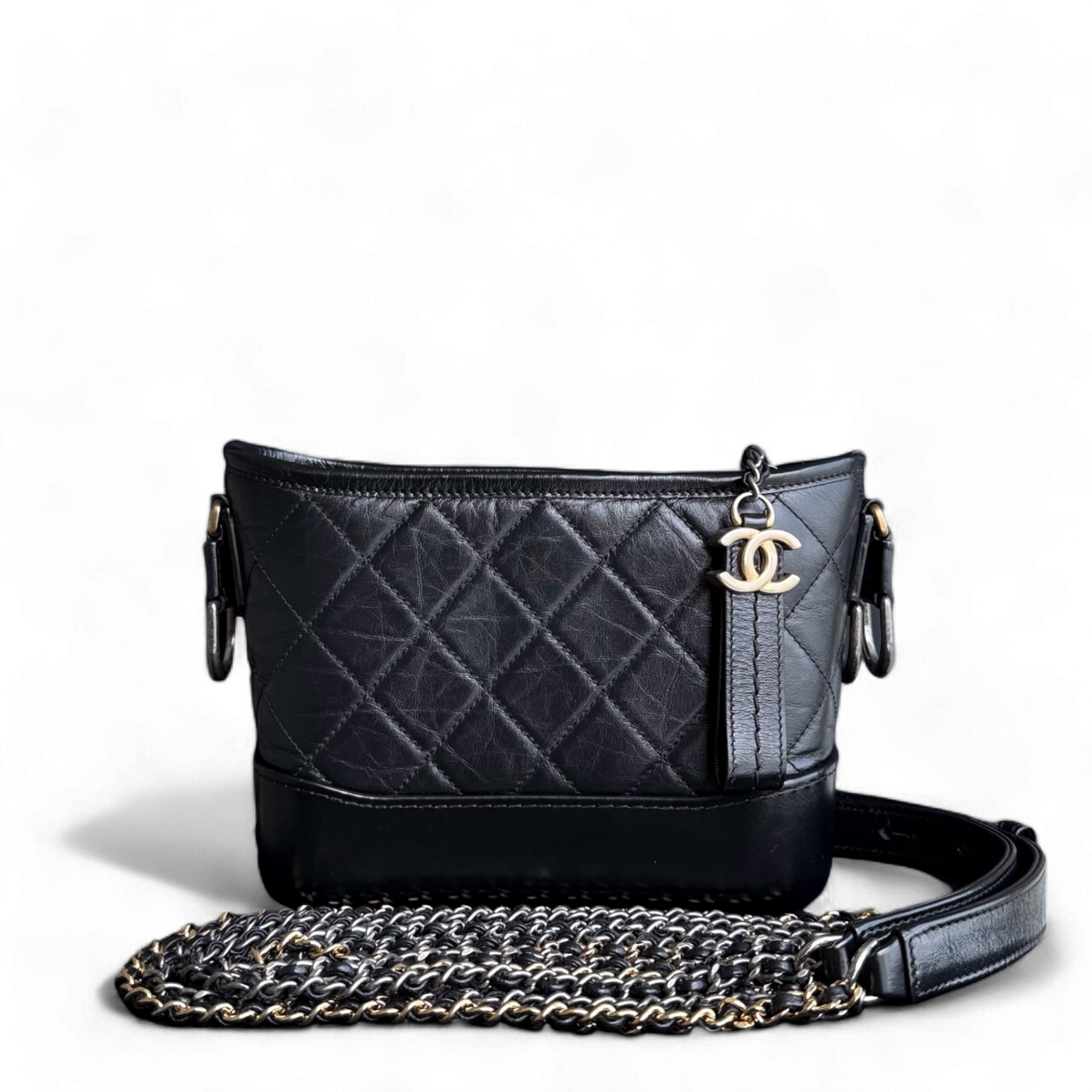 Chanel Gabrielle Hobo Small - Quilted Calfskin Black Gold Hardware Series 26