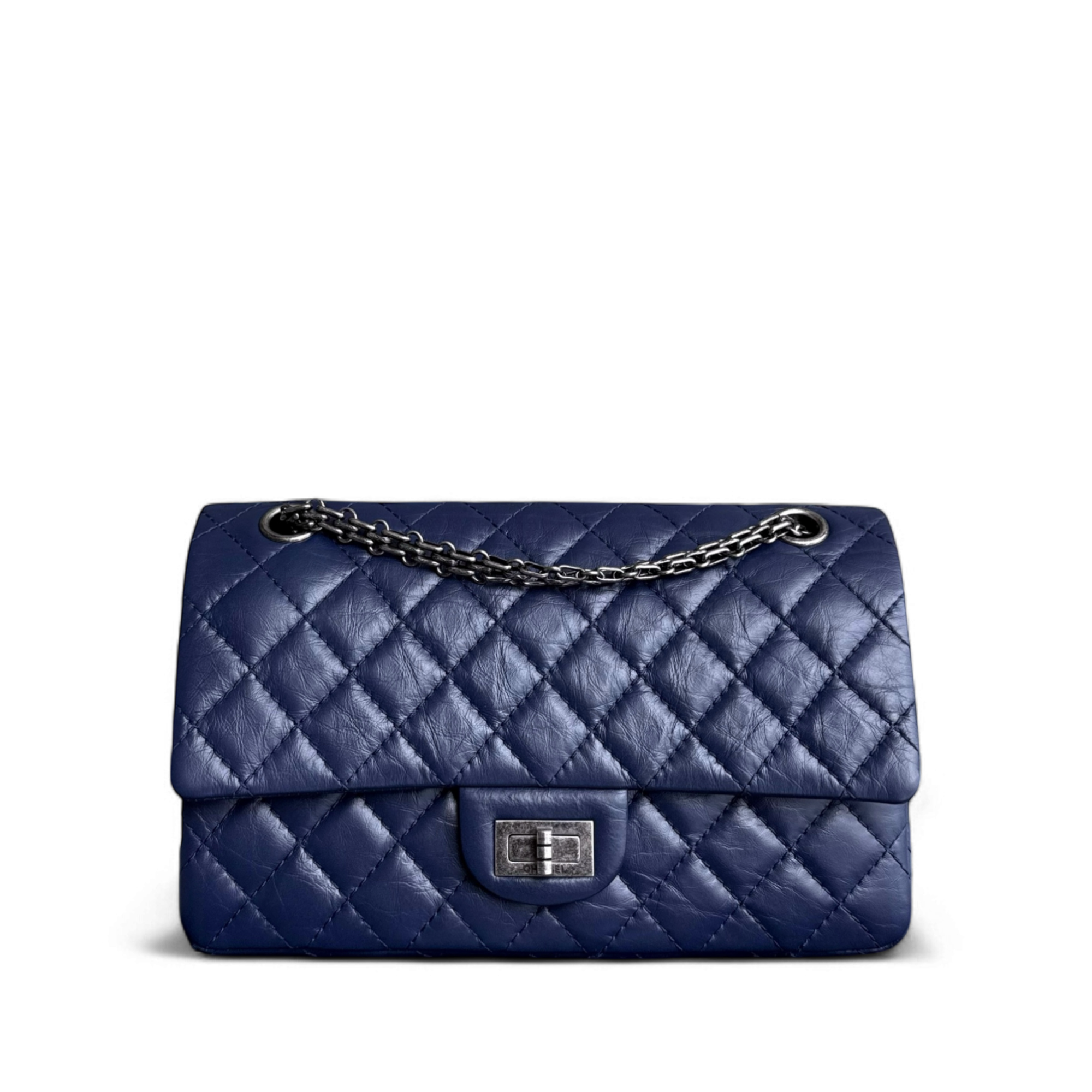 Chanel 2.55 Reissue 225 Small - 24CM Quilted Aged Calfskin Dark Blue Ruthenium Silver Hardware Series 21