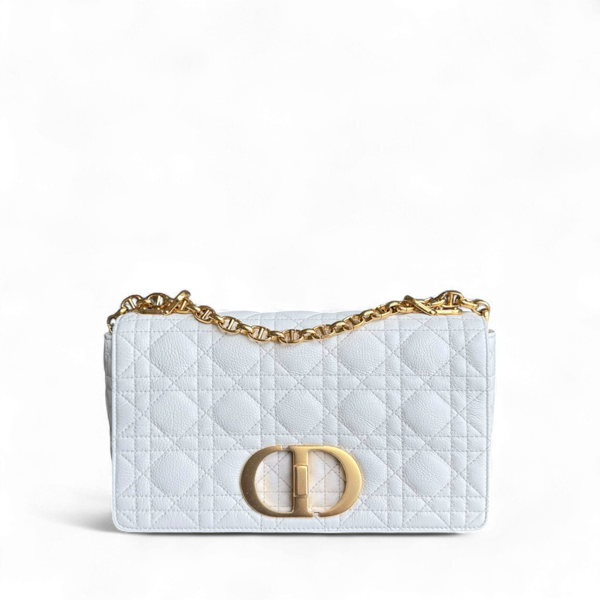 Dior Caro Medium - Cannage Grained Calfskin White Gold Hardware