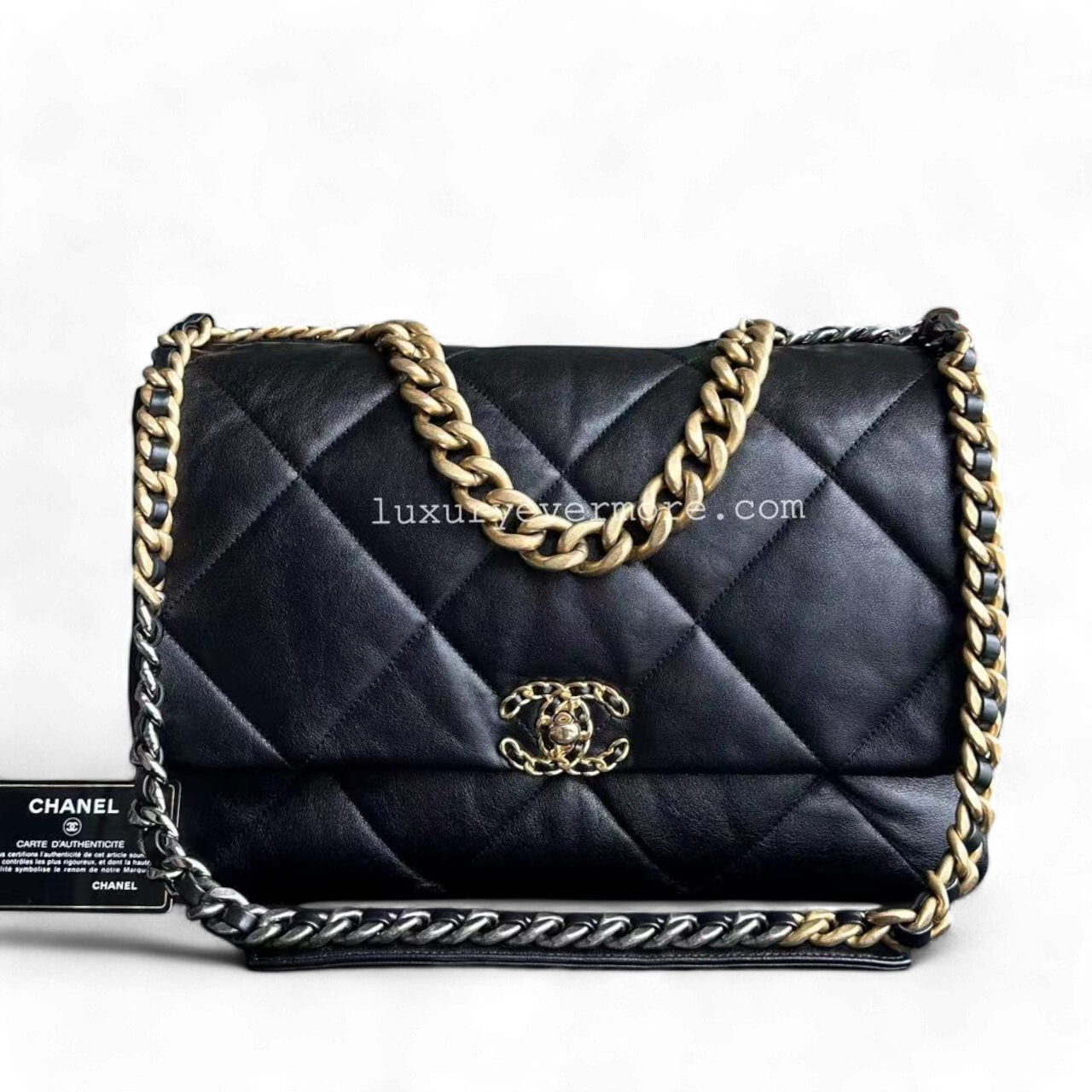 Chanel 19 Bag Maxi - C19 Quilted Goatskin Black 19Bag Two-tone Golden Hardware Series 29