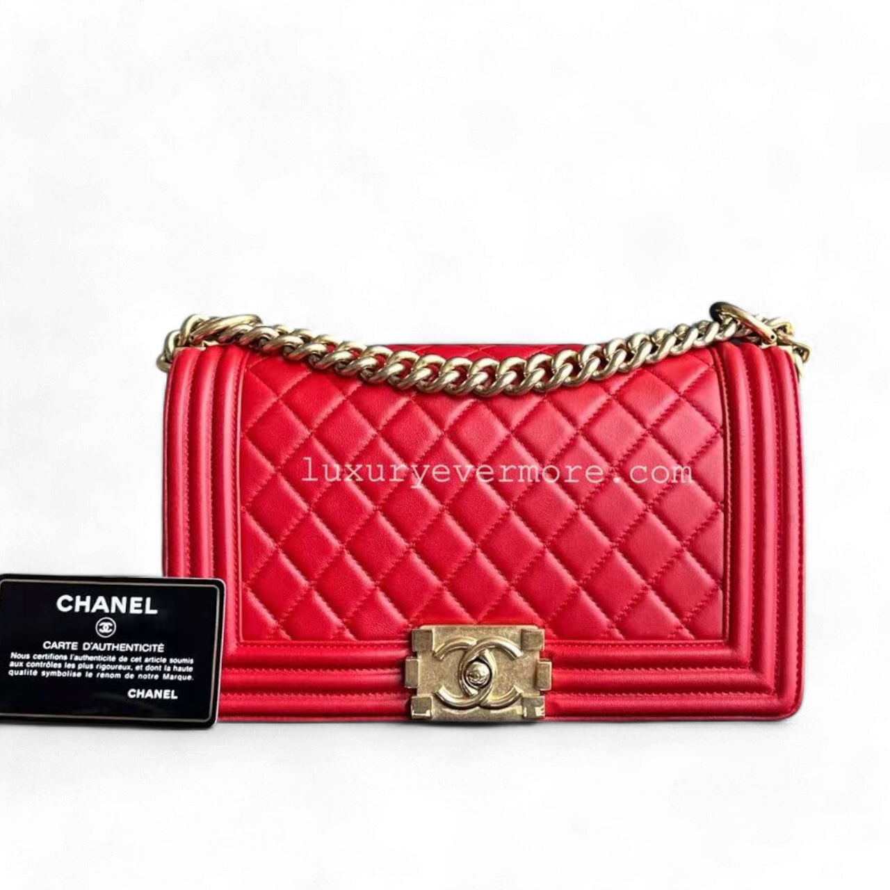 Le Boy Old Medium 25CM Quilted Lambskin Red Leboy Golden Hardware Series 21