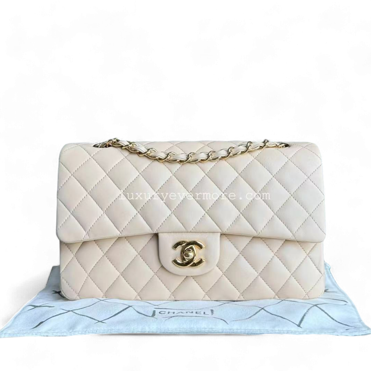 Medium Classic Flap Lambskin Quilted Beige Golden Hardware Series 14