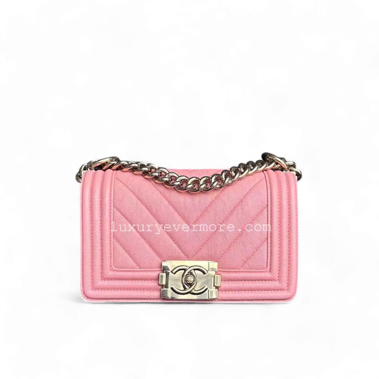 Chanel Boy Small - Caviar Chevron Calfskin Sakura Pink Golden Hardware Series 27