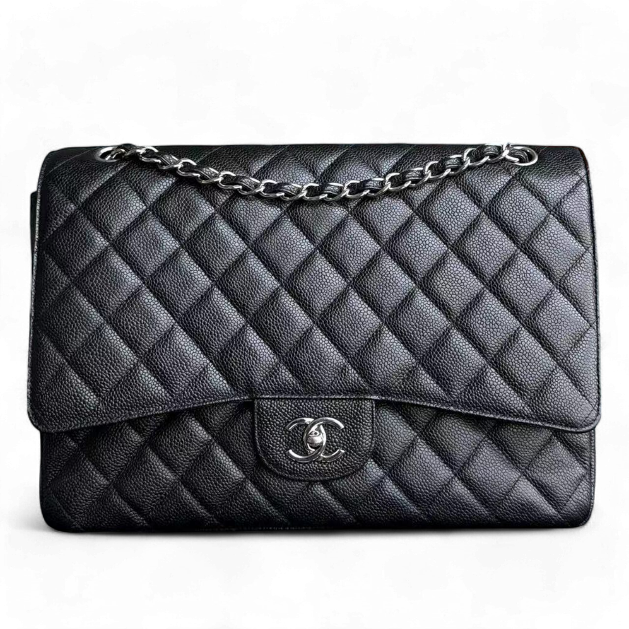 Chanel Classic Flap Maxi - Single Flap 33CM Quilted Caviar Black Silver Hardware