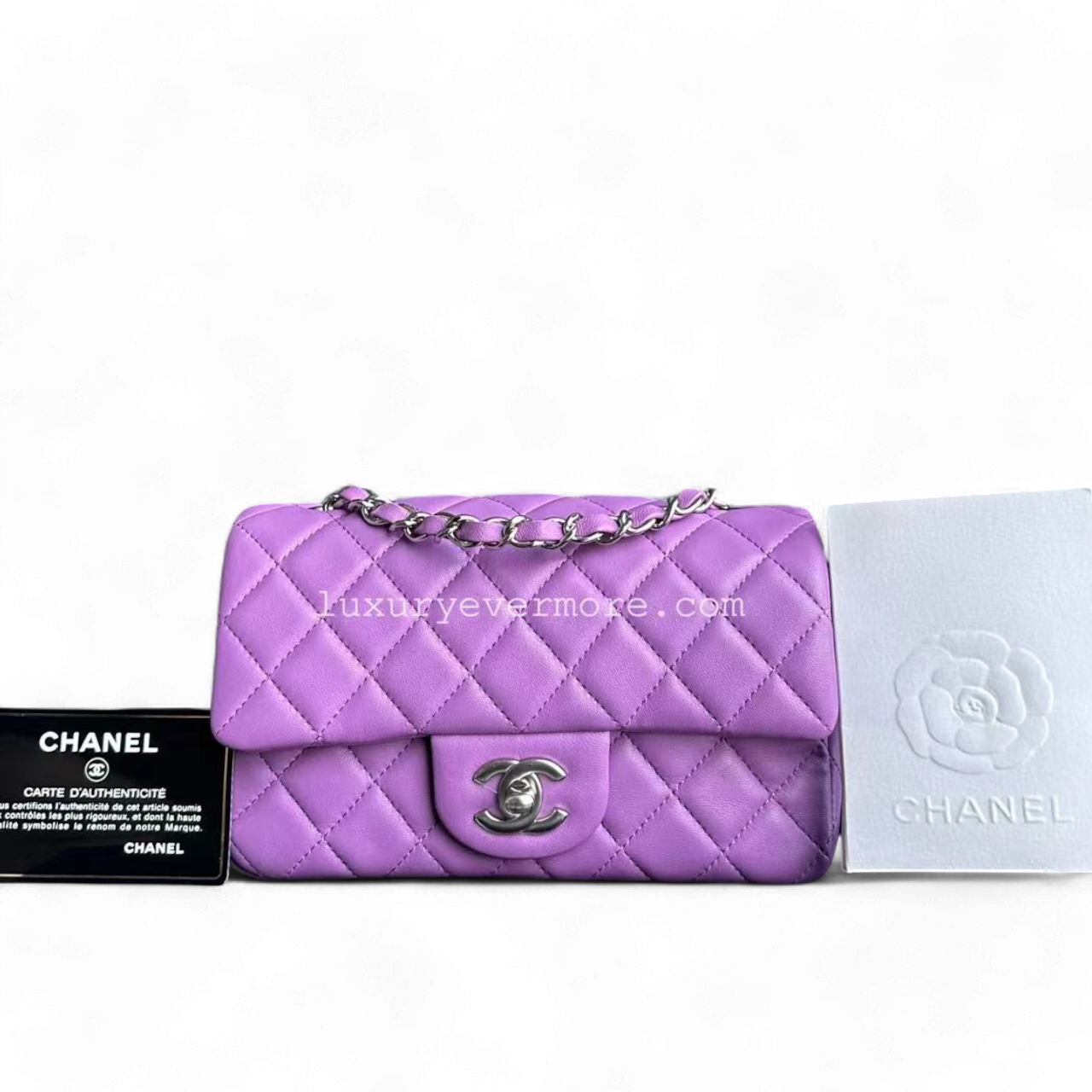 *Full Set, Receipt* Chanel Classic Flap Mini - 20CM Rectangle Quilted Lambskin Purple Silver Hardware Series 29