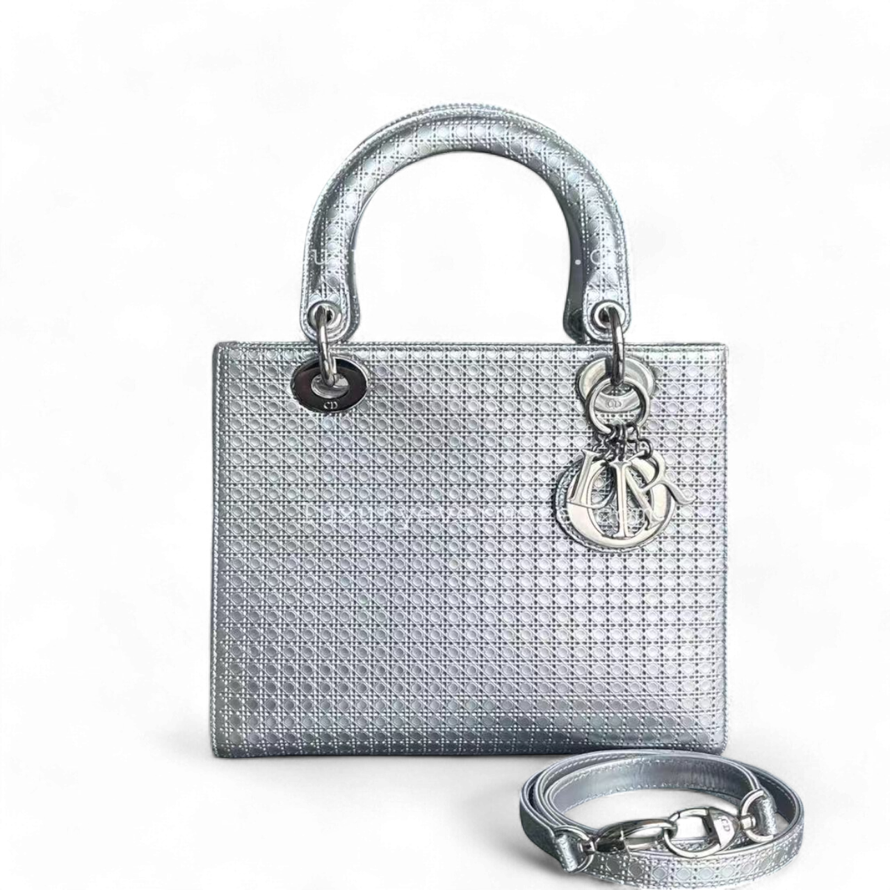 Dior Lady Medium - Metallic Micro-cannage Silver Hardware