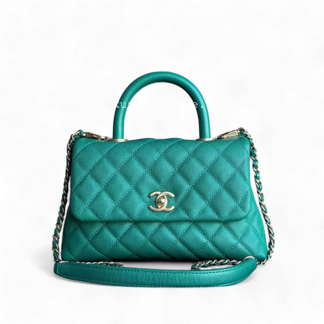 Chanel Coco Handle Small - Caviar Small Quilted Calfskin Green Gold Hardware Shoulder Bag