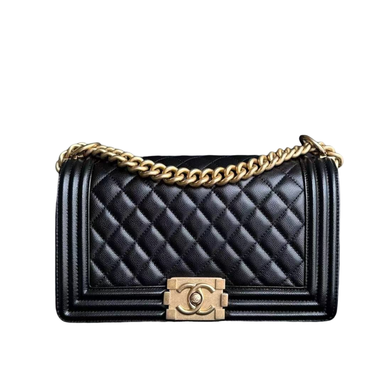 Chanel Boy Medium - Caviar 25CM Quilted Black Gold Hardware Sereis 27