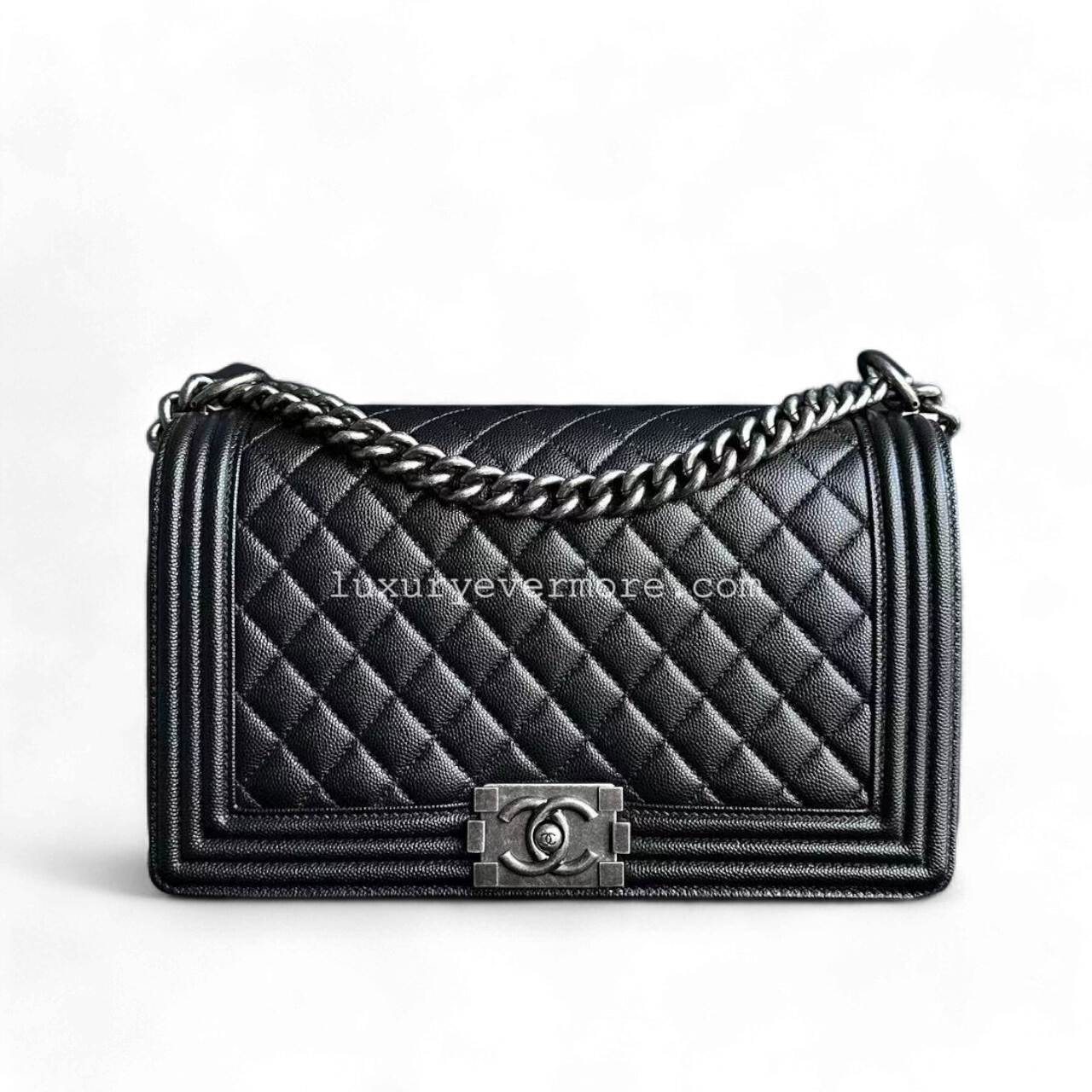 Caviar Boy New Medium 28CM Quilted Black Ruthenium Silver Hardware Series 26