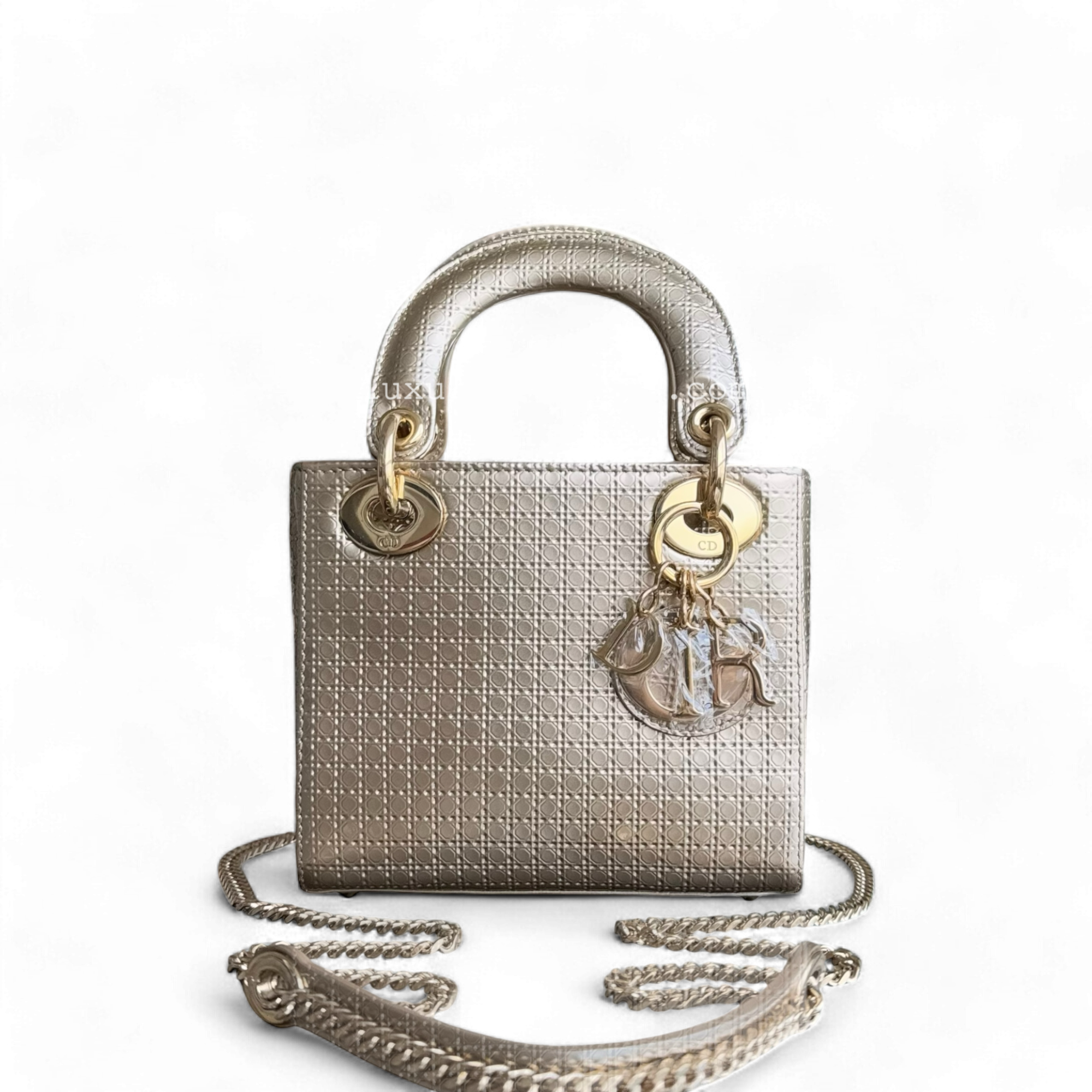 Dior Lady Mini - Metallic Cannage Calfskin Gold Gold Hardware