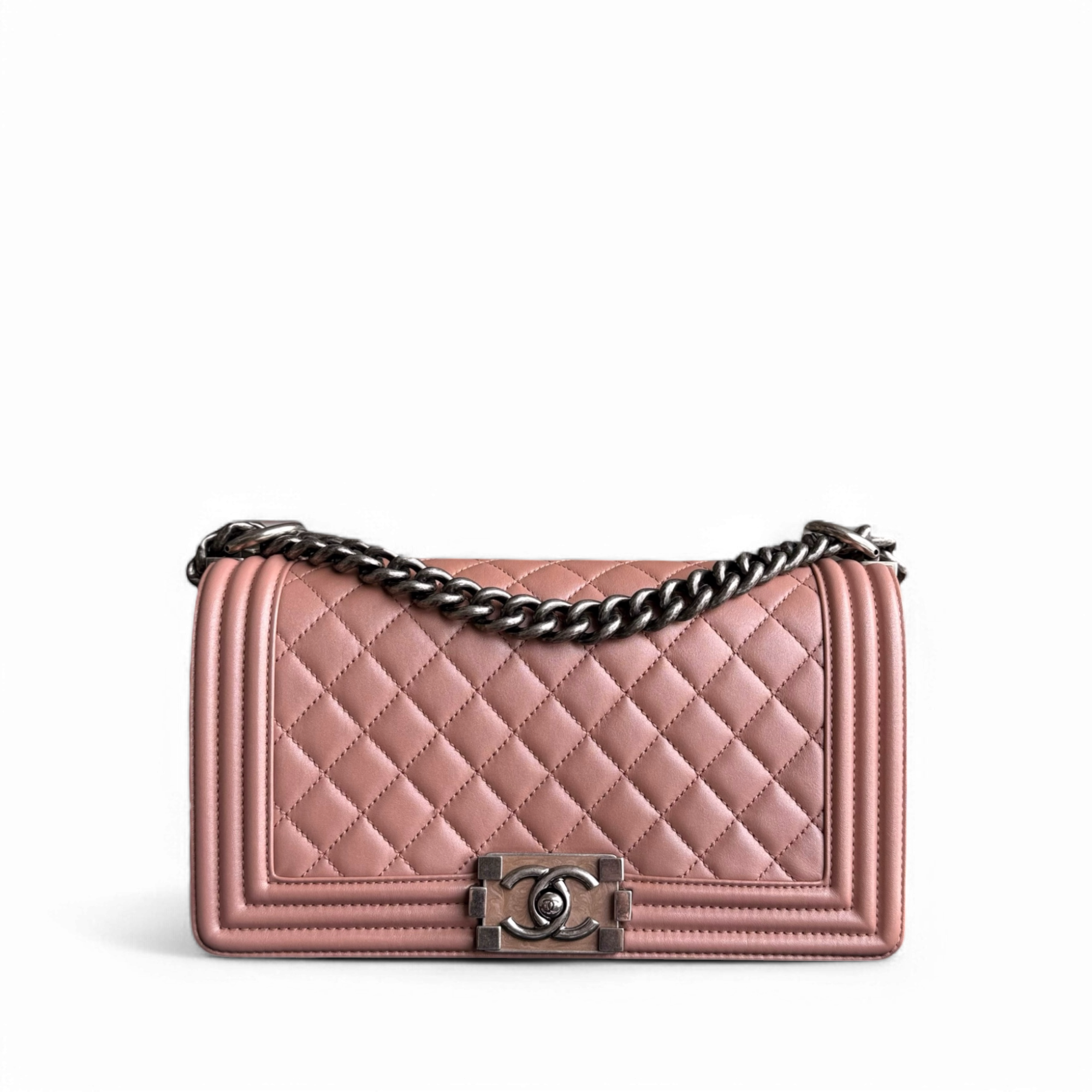 Chanel Boy Medium - 25CM Quilted Lambskin Blush Ruthenium Silver Hardware Series 20