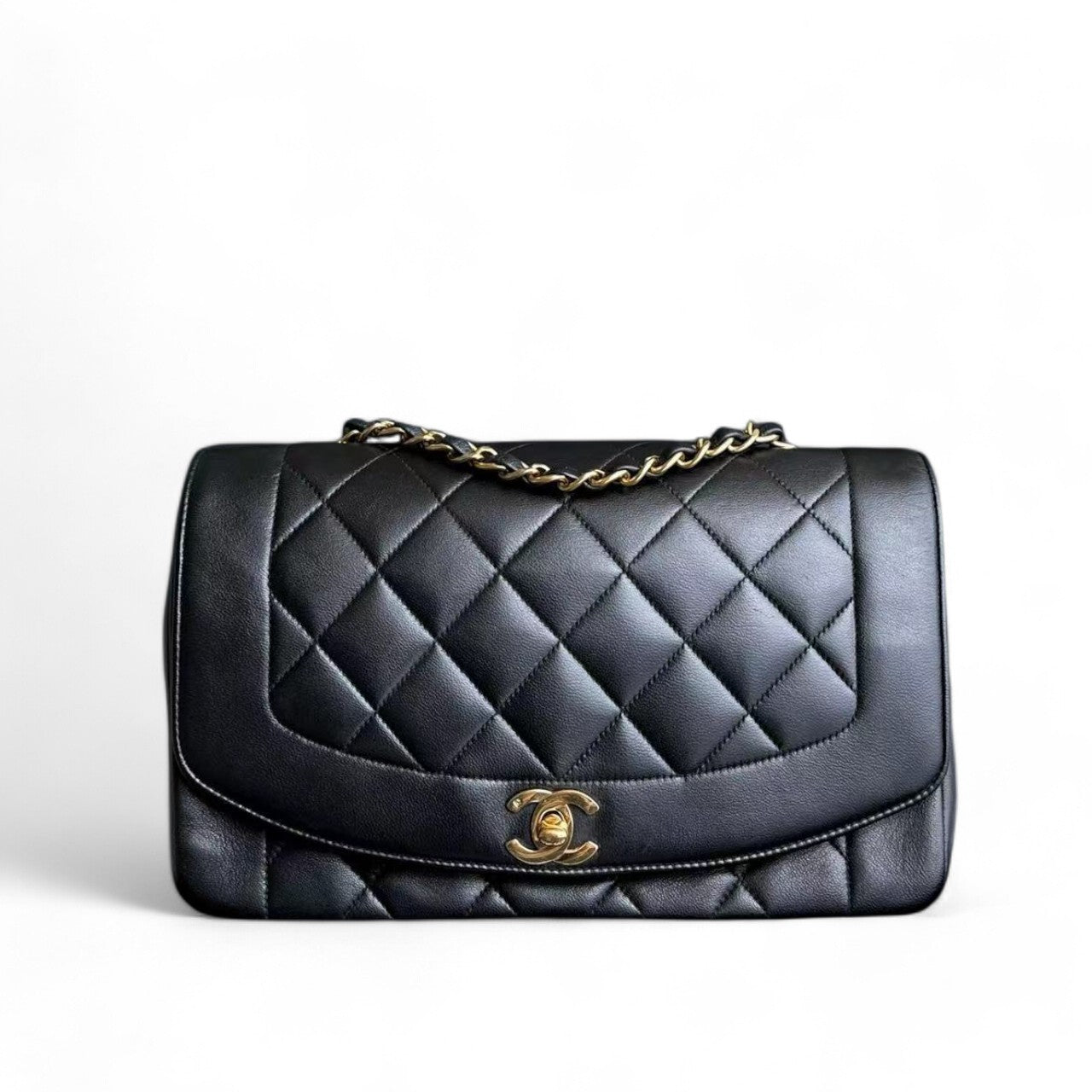 Chanel Vintage Diana Medium - 25CM Quilted Lambskin Black 24K Gold Hardware Series 2