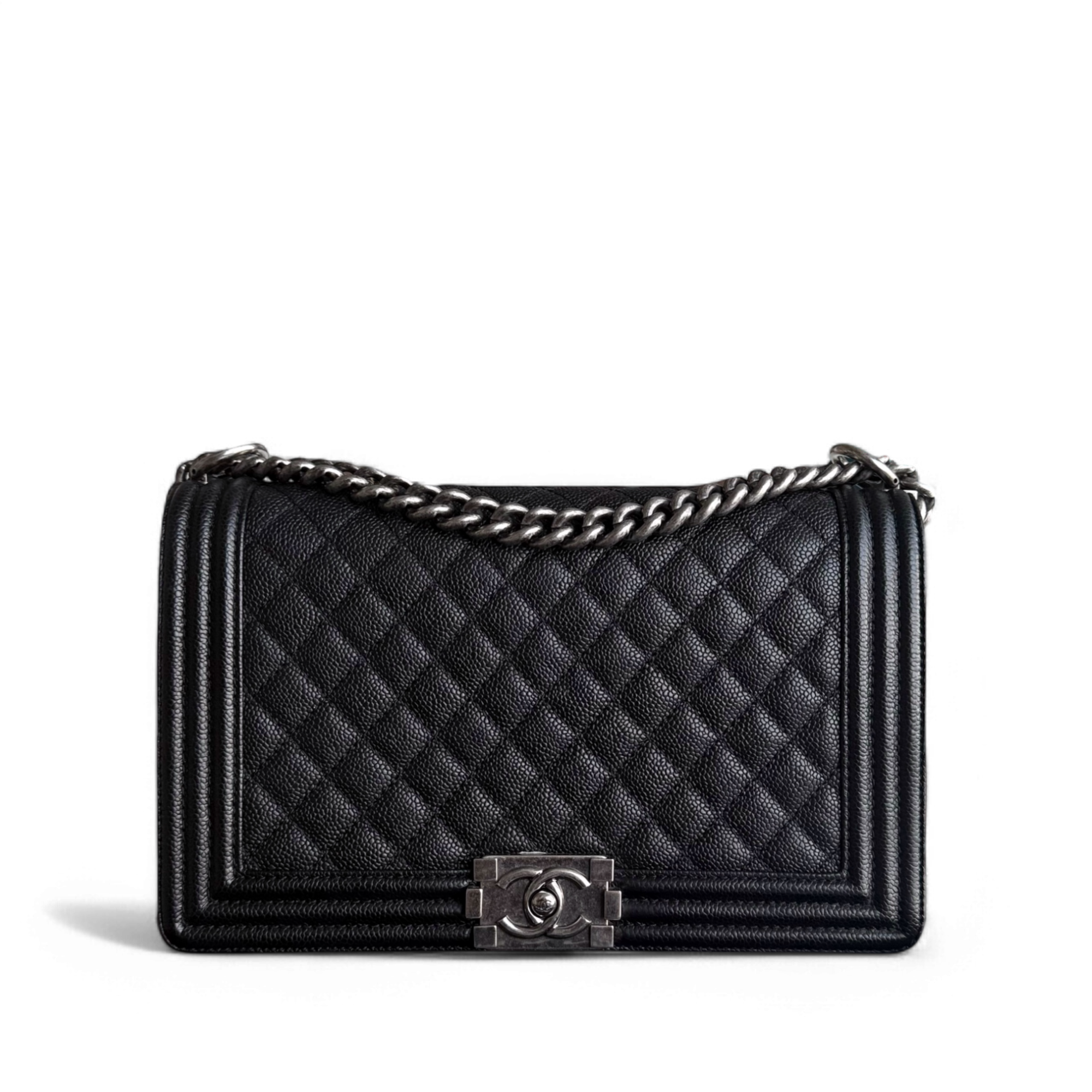 Chanel Boy Medium - Caviar 28CM Quilted Ruthenium Silver Hardware Series 19