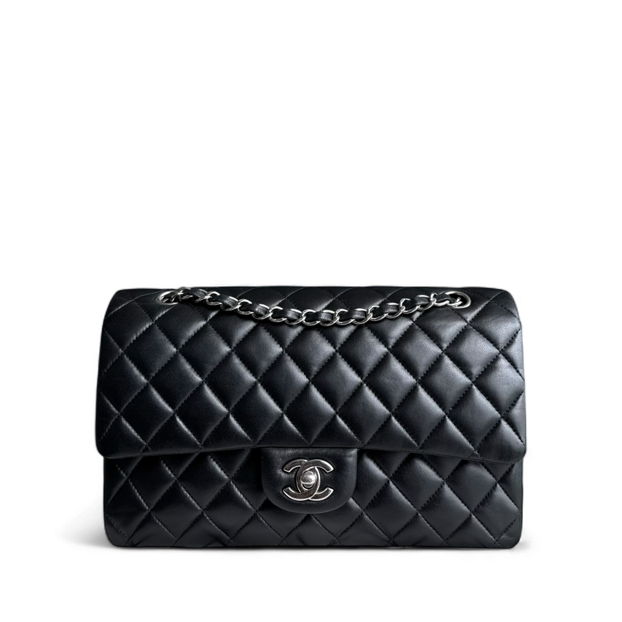 Chanel Classic Flap Medium - 25CM Quilted Lambskin Black Silver Hardware Series 20