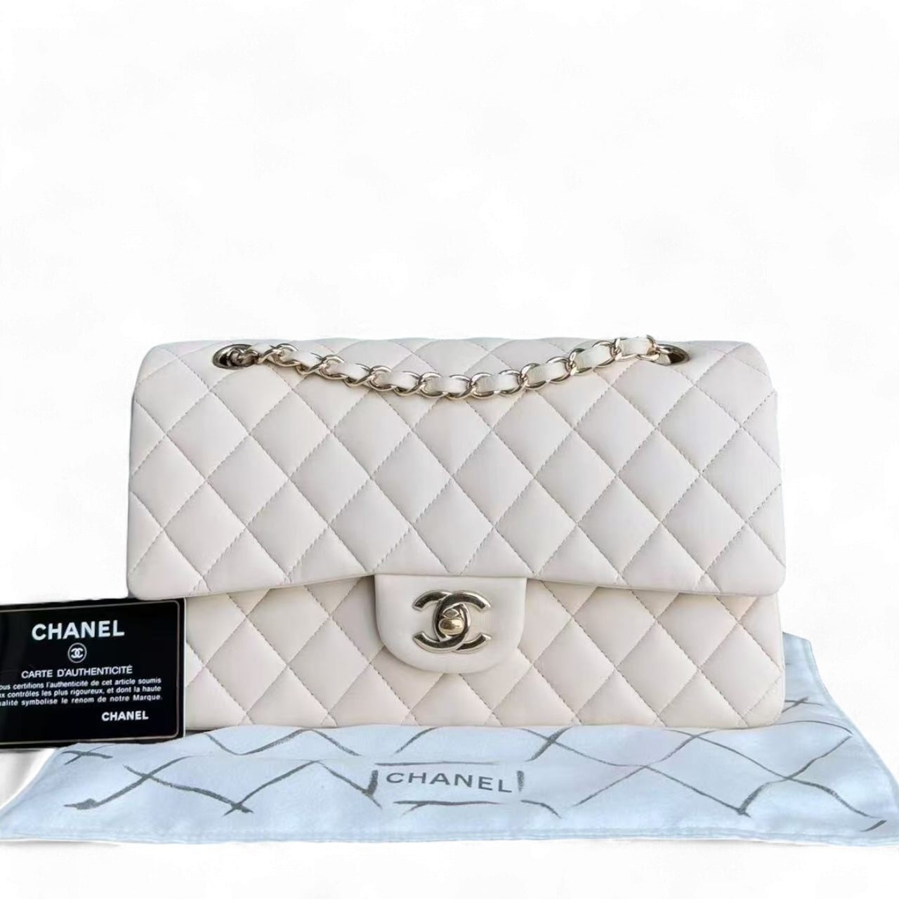 Chanel Classic Flap Medium - 25CM Quilted Lambskin Beige Gold Hardware Series 25