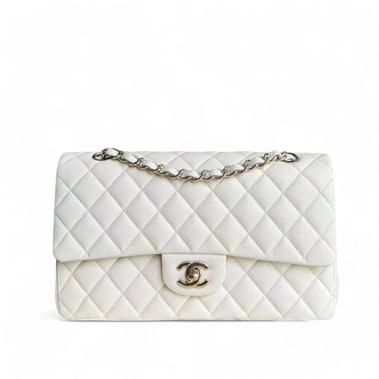 Chanel Classic Flap Medium - Caviar Quilted 25CM Cream White Gold Hardware Series 27