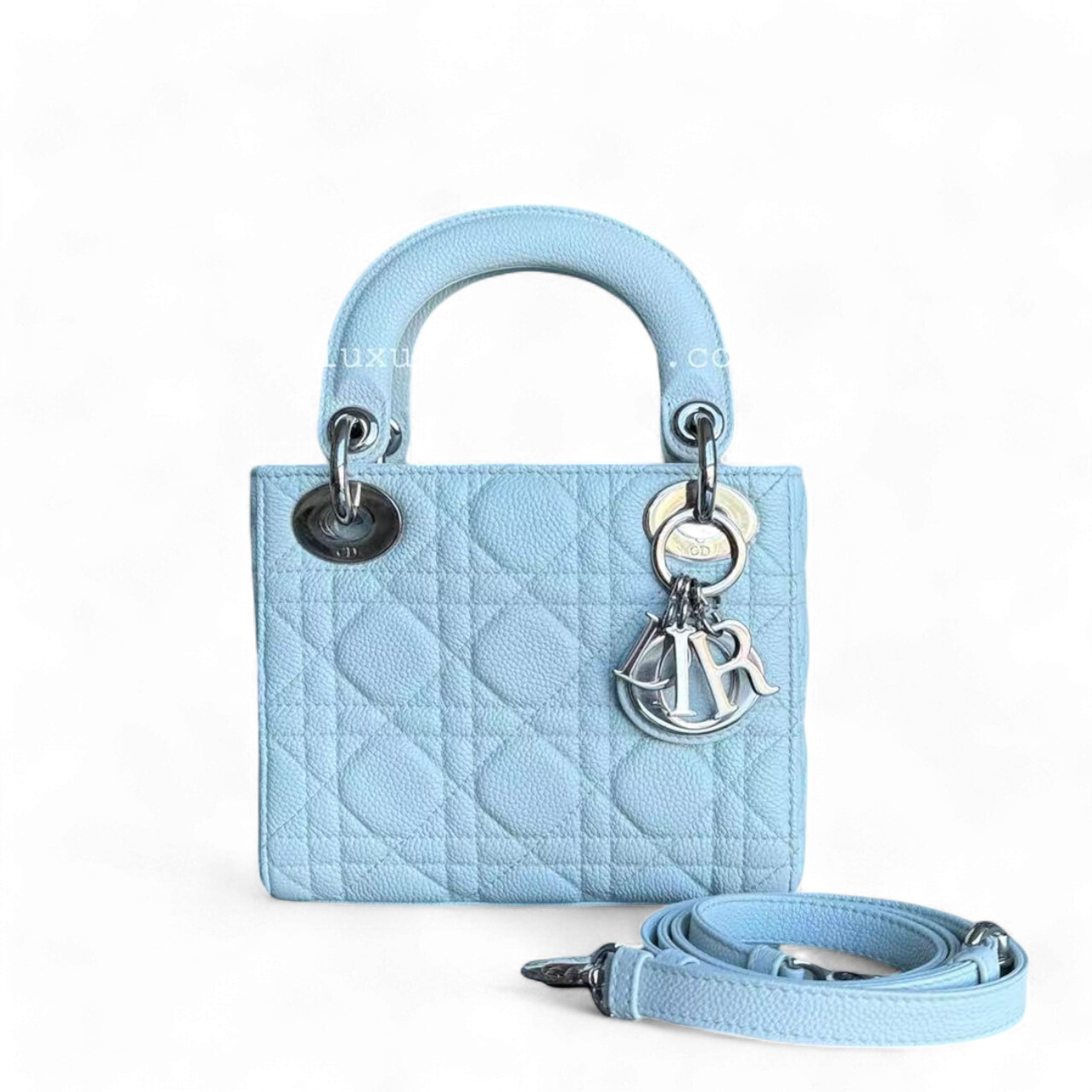 *Rare Caviar* Dior Lady Mini - Cannage Grained Calfskin Glacier White Ice Blue Silver Hardware Adjustable Strap