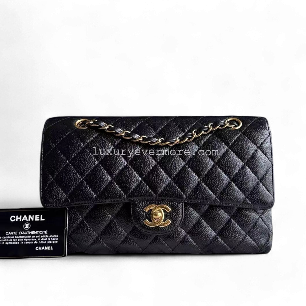 Chanel Classic Flap Caviar Medium Quilted Black Golden Hardware Series 14