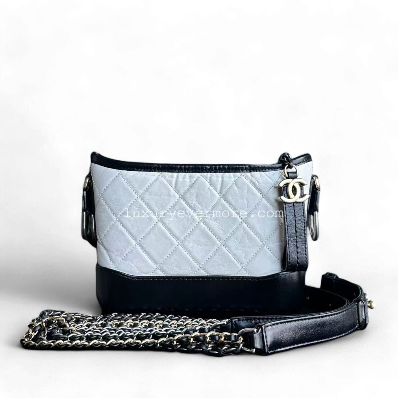 Chanel Gabrielle Small - 20CM Quilted Calfskin White Black Two-Tone Hardware