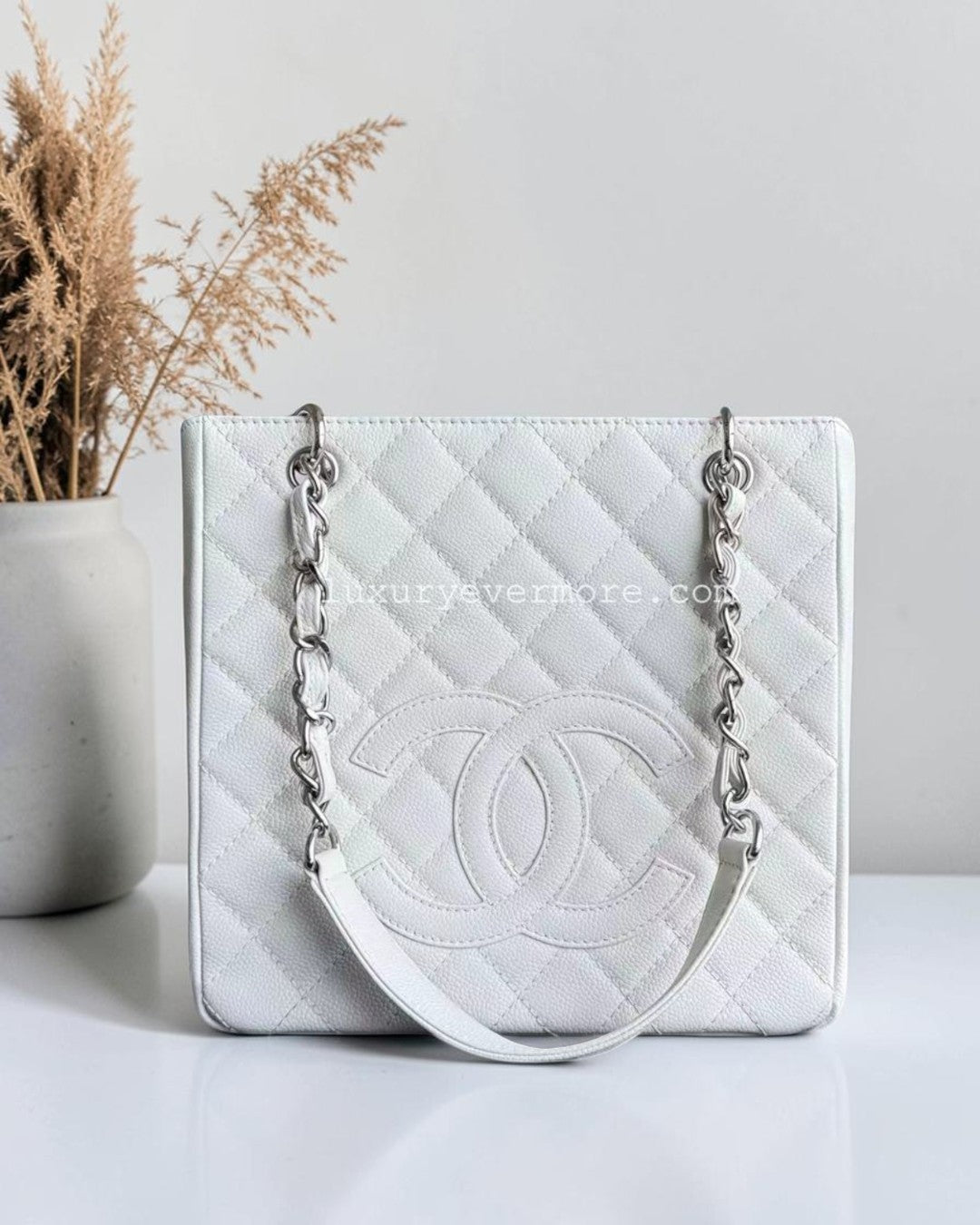 Chanel PST Petite Shopping Tote - Caviar Quilted White Tote Bag Series 12