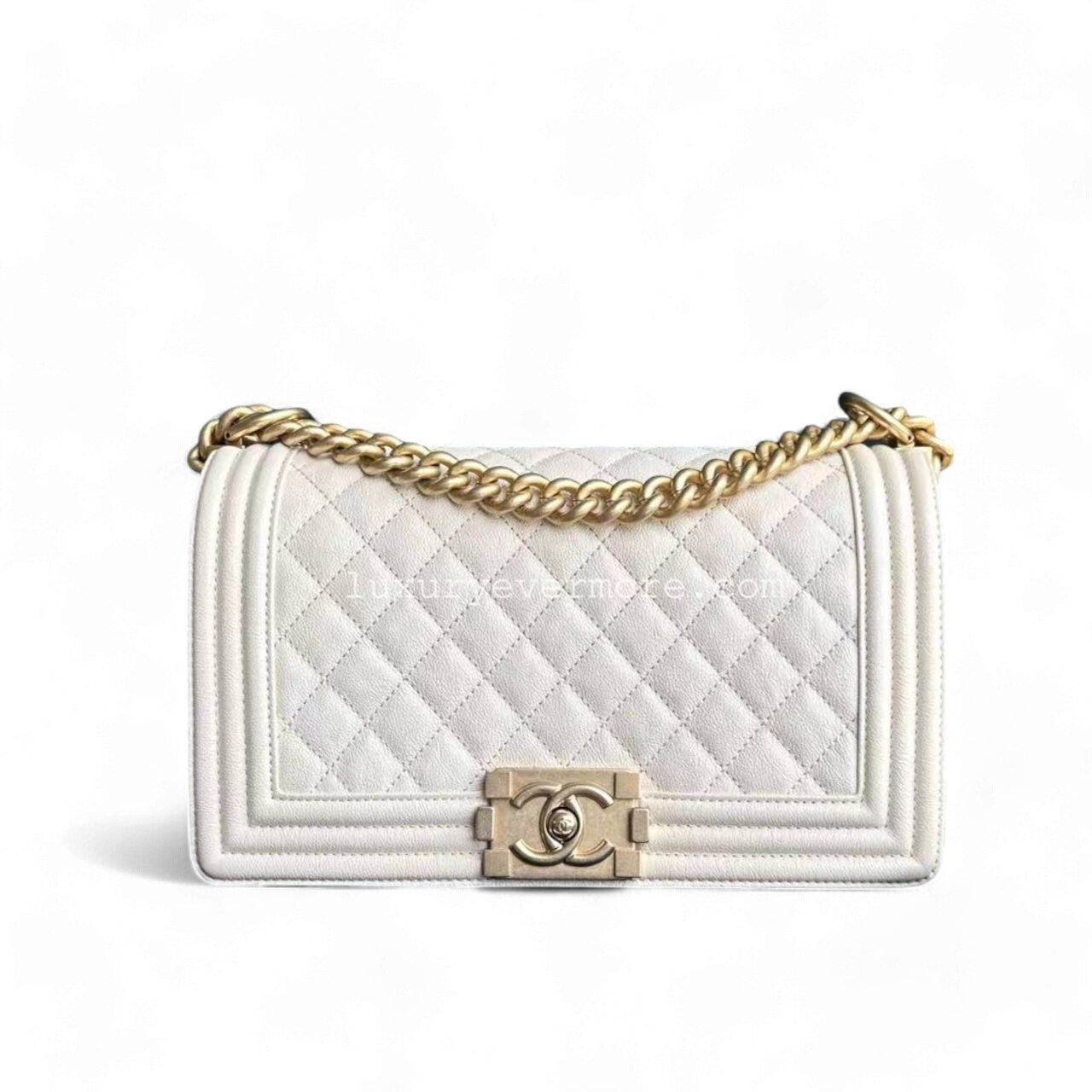 Caviar Boy Medium 25CM Quilted White Golden Hardware Series 26