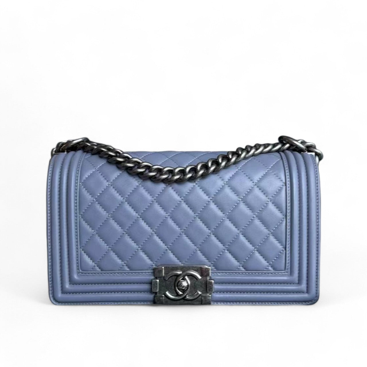 Chanel Boy Medium - Lambskin 25CM Quilted Purple Blue Ruthenium Silver Hardware Series 15