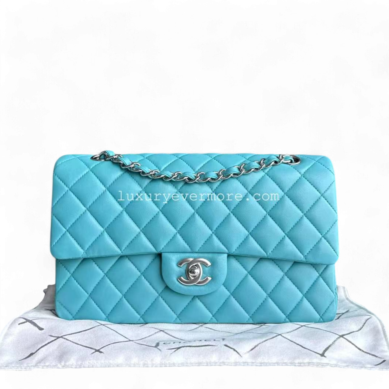 Classic Flap Medium 25CM Quilted Lambskin Blue Silver Hardware Series 19