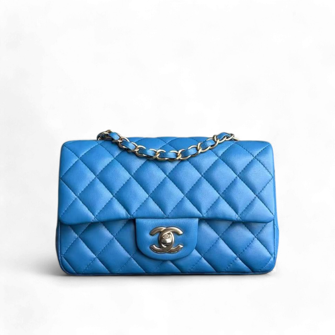 Classic Flap Mini Rectangle 20 CM Quilted Lambskin Blue Golden Hardware Series 27