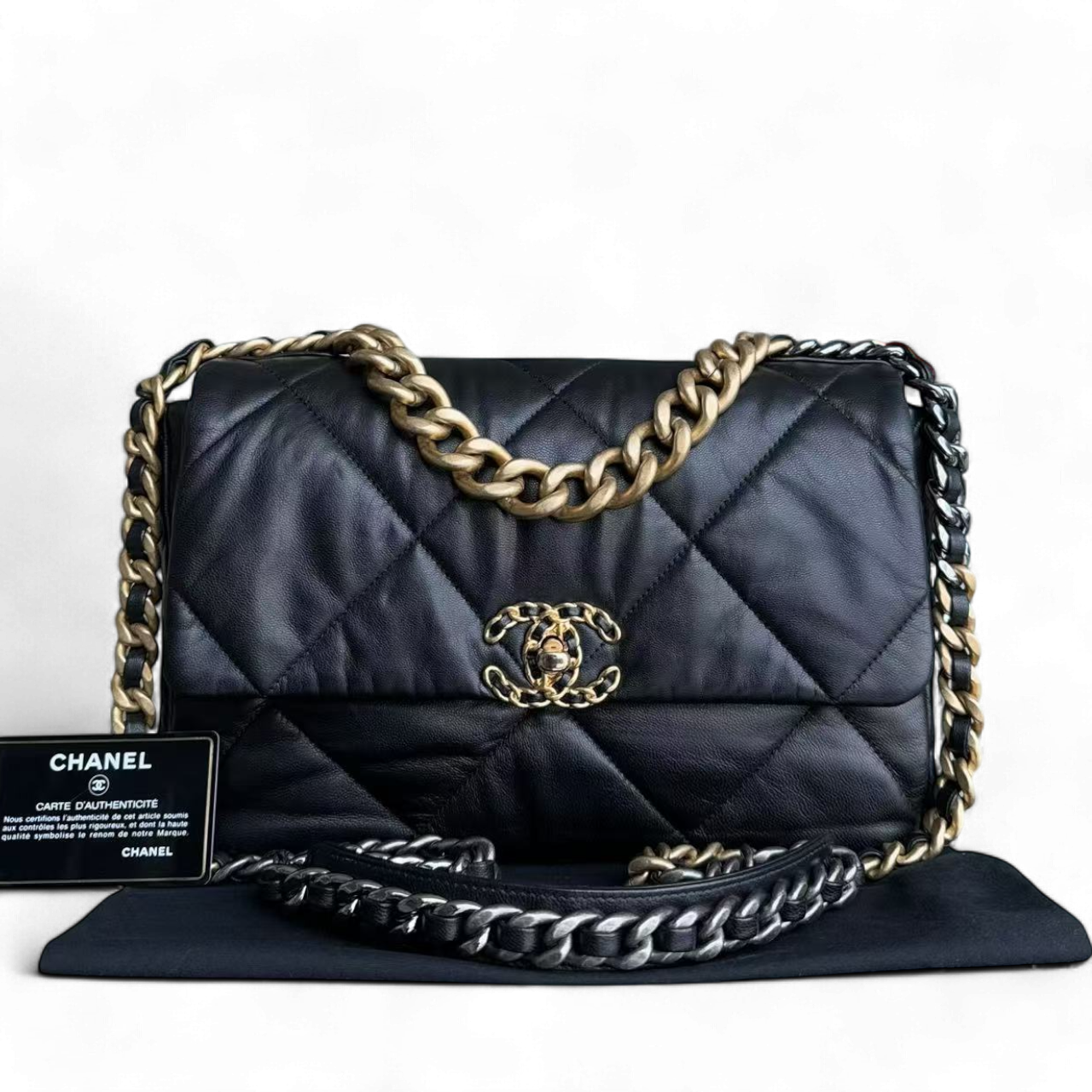 Chanel 19 Bag Medium - C19 Quilted Goatskin Black Two-Tone Gold Hardware Series 28