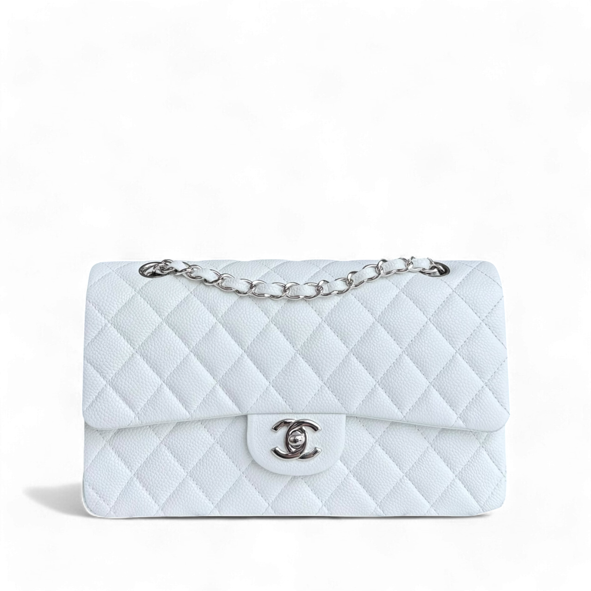 Chanel Classic Flap Medium - Caviar 25CM Quilted Snow White Silver Hardware Series 19