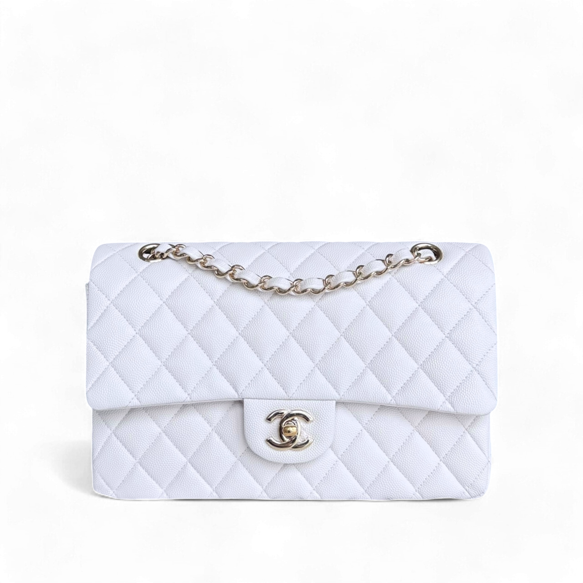 Chanel Classic Flap Medium - Caviar 25CM Quilted Snow White Gold Hardware Series 27