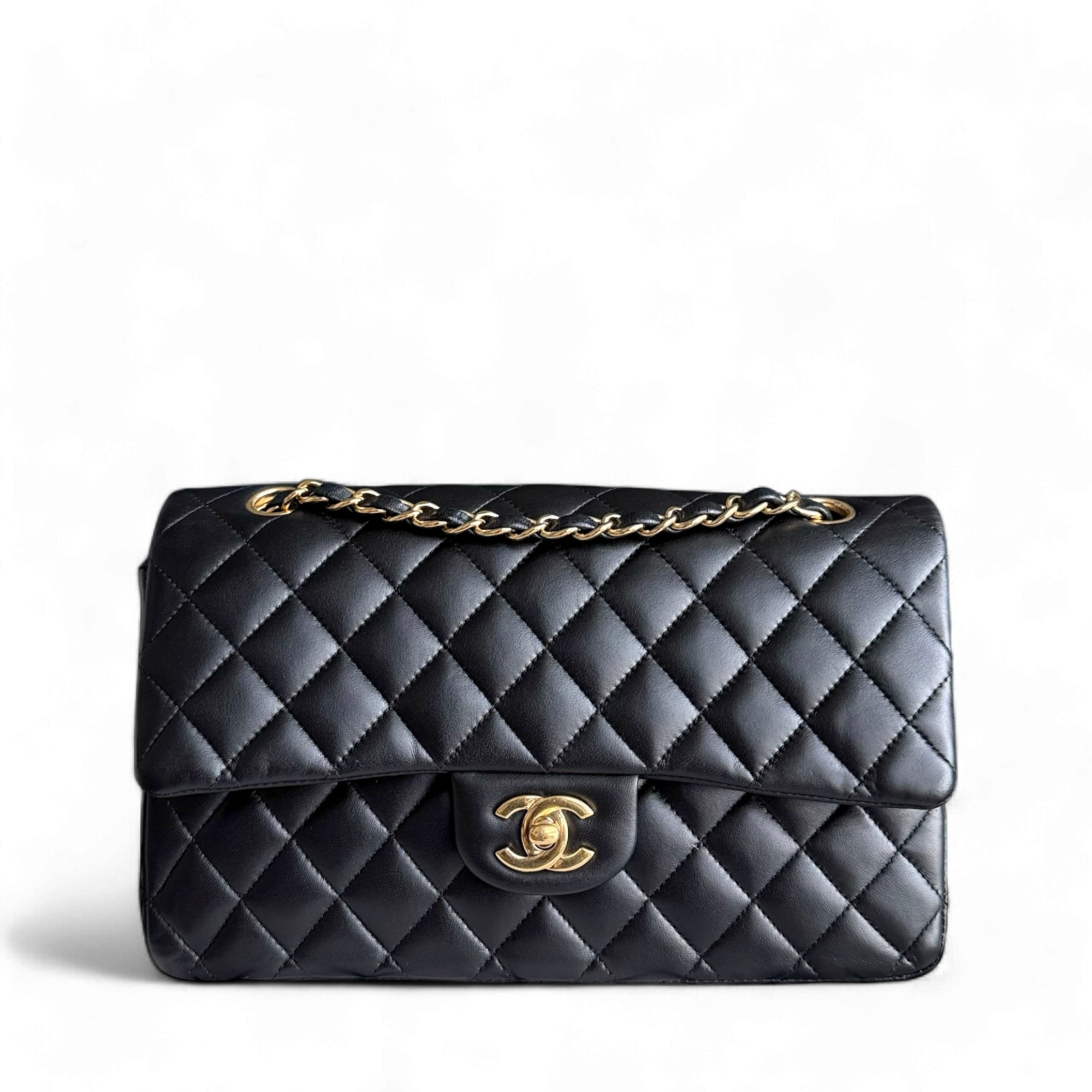 Chanel Classic Flap Medium - 25CM Quilted Lambskin Black Gold Hardware Series 23