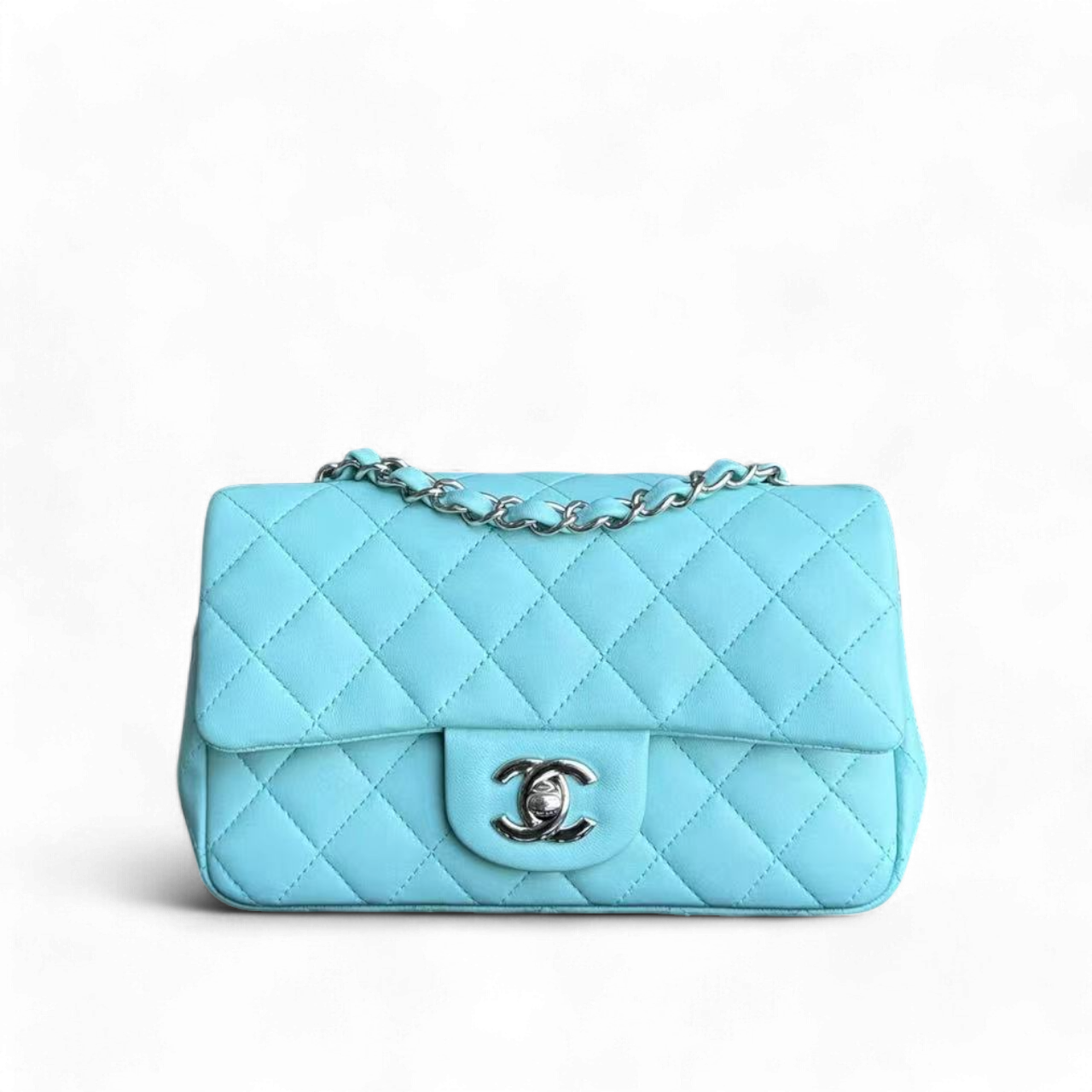 Chanel Classic Flap Mini - Lambskin Quilted Tiffany Blue Silver Hardware Series 27